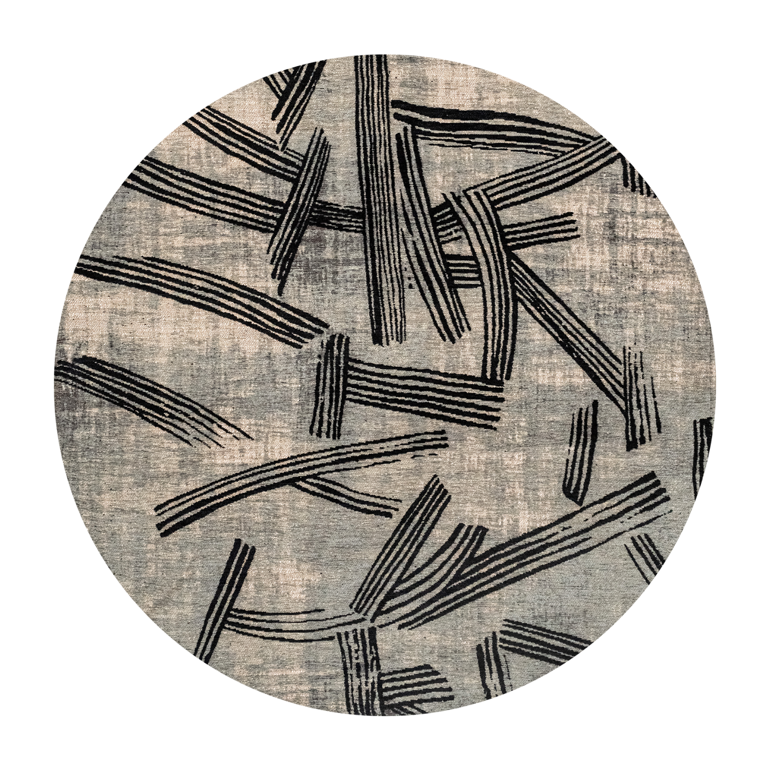 Ronde KANJI tapijt grijs-beige met zwart