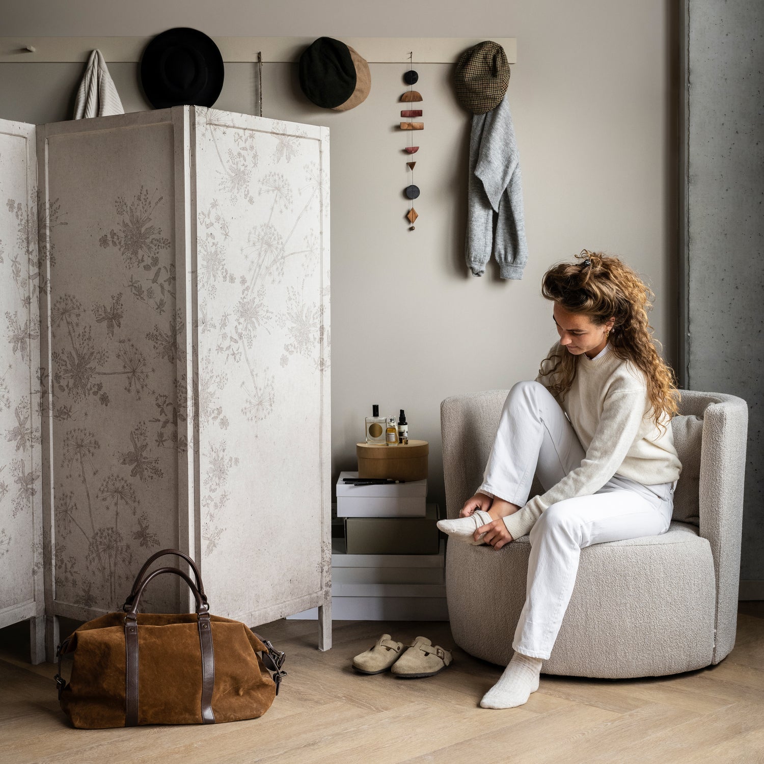 Fauteuil EXPLORE beige bouclé