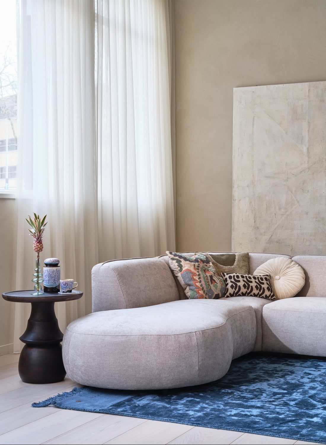 U-vormige linkerhoekbank POLLY zandkleurig