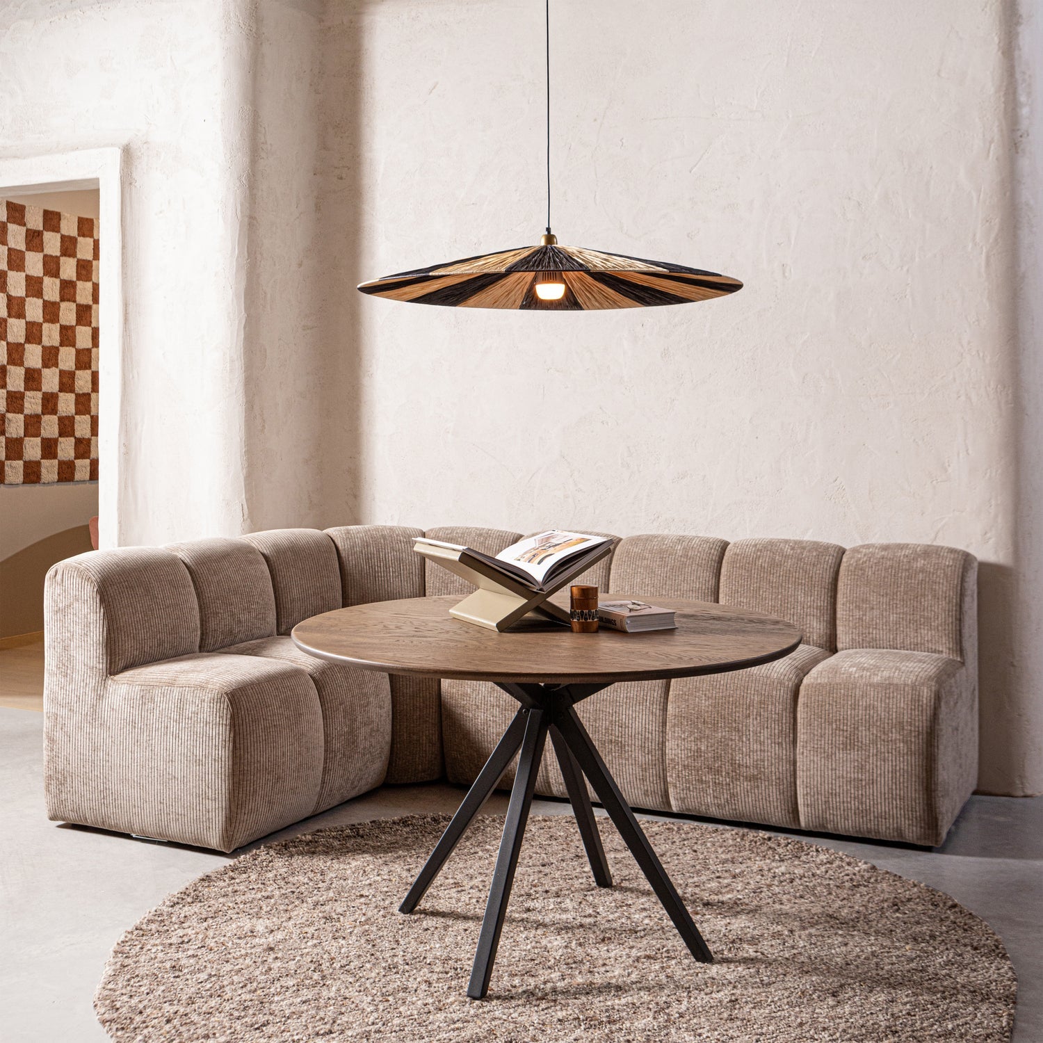 Modulares Sofa MOJO BENCH - Element für 3 Personen in sandfarbenem Schafsfell