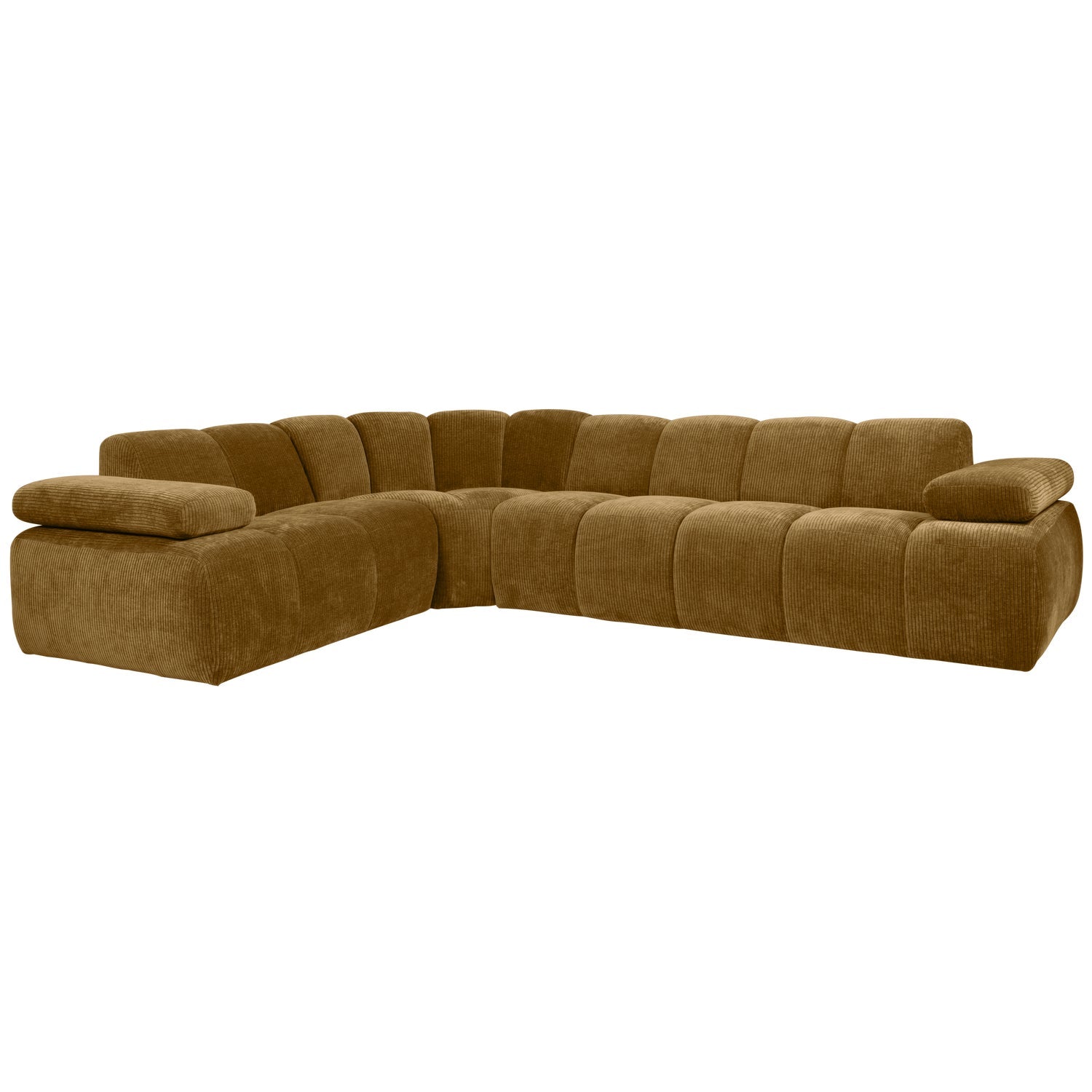 Left-facing modular corner sofa for 6 people MOJO in dark honey corduroy