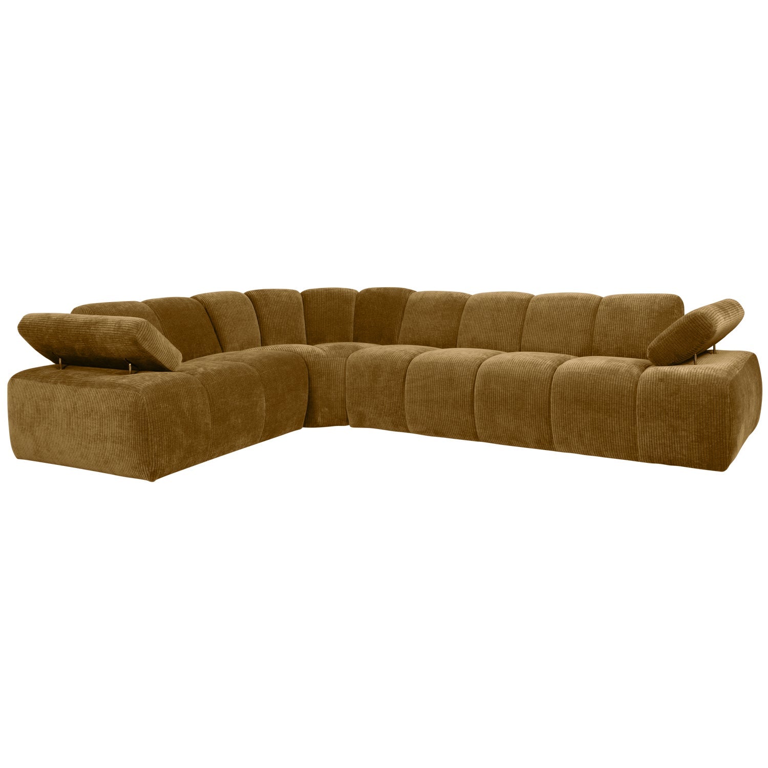 Left-facing modular corner sofa for 6 people MOJO in dark honey corduroy