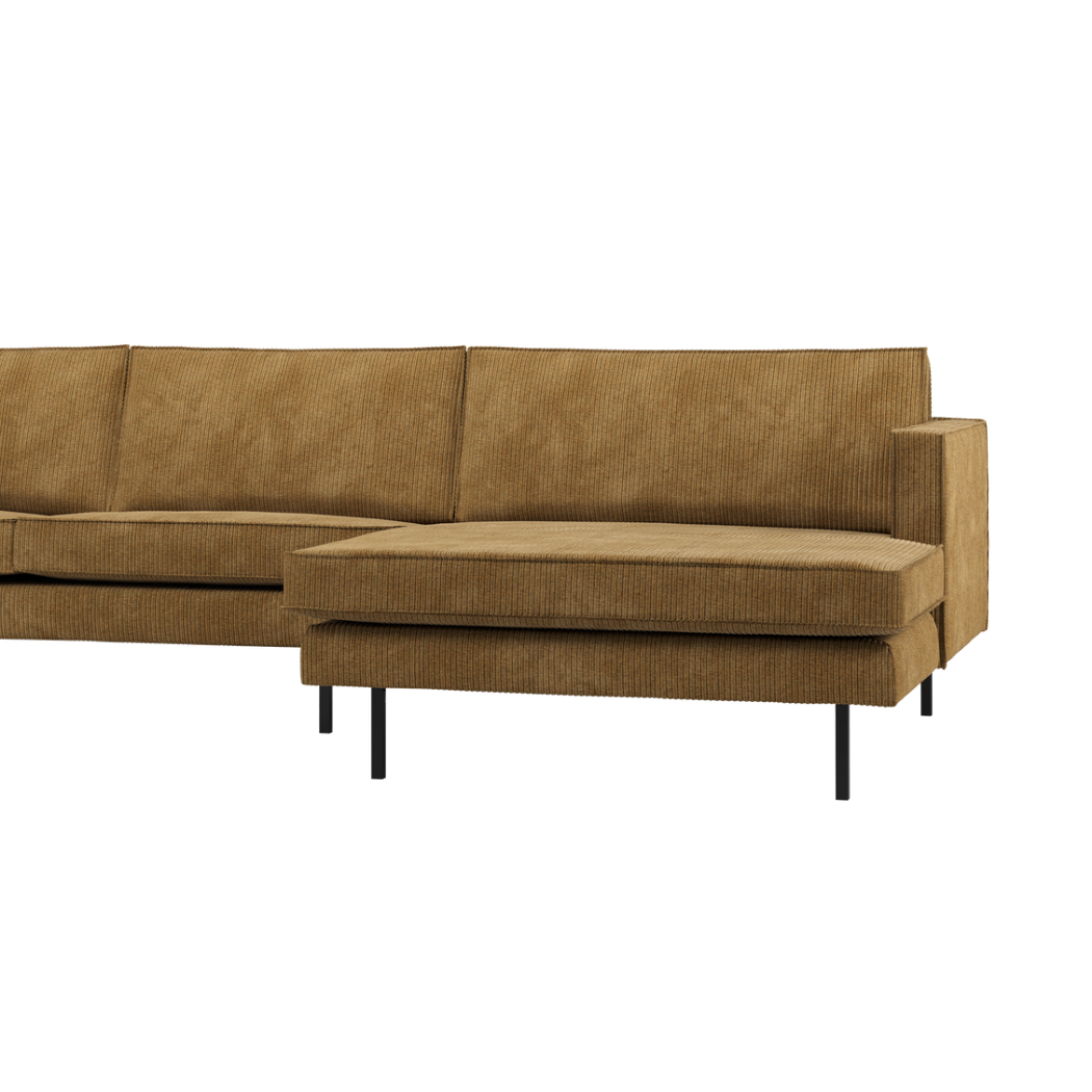 Rechtsseitige Eckcouch RODEO in honigfarbenem Cord