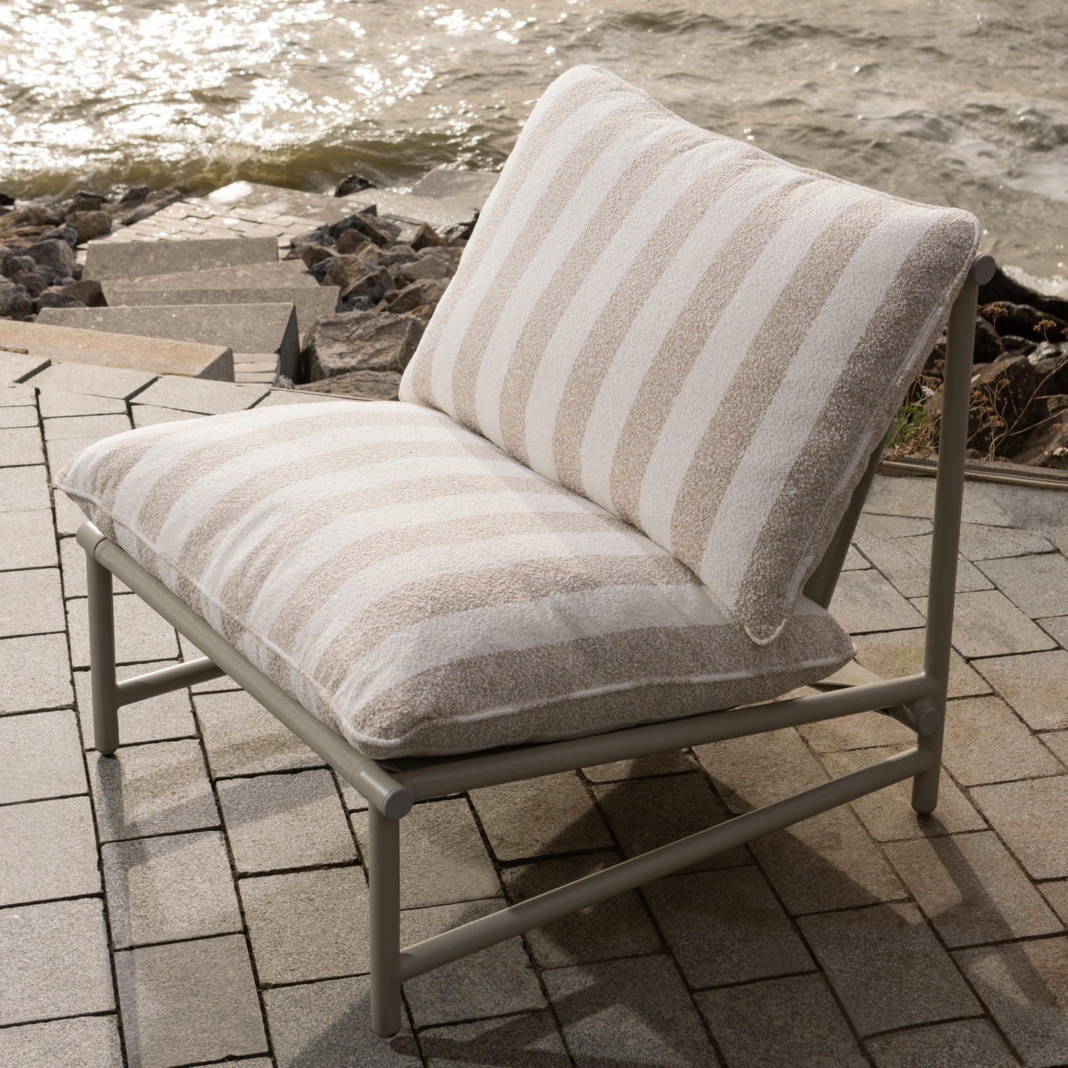 ELVO White Garden Armchair with Sand Cushion