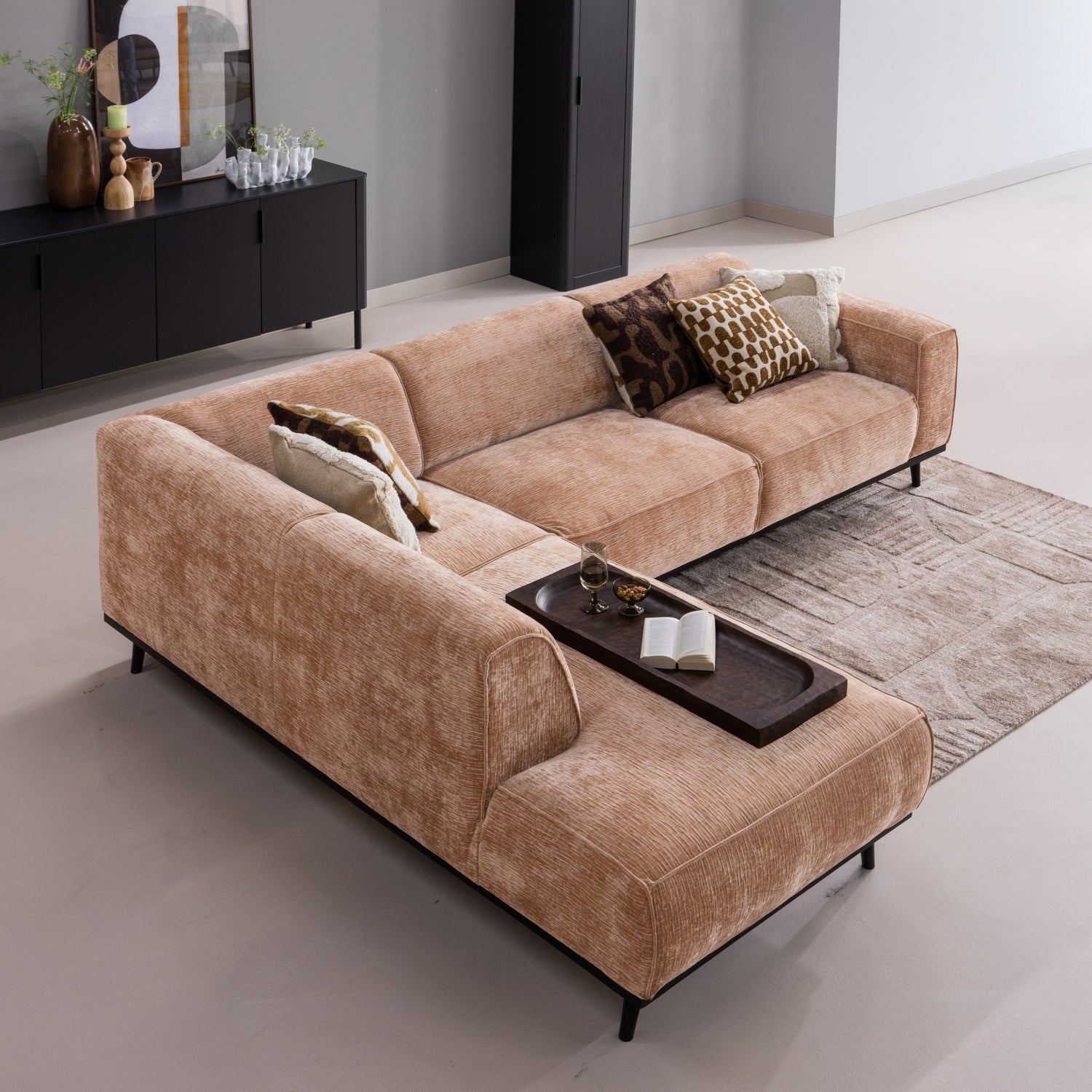 Linkecksofa STATEMENT pfirsichfarbener Chenille