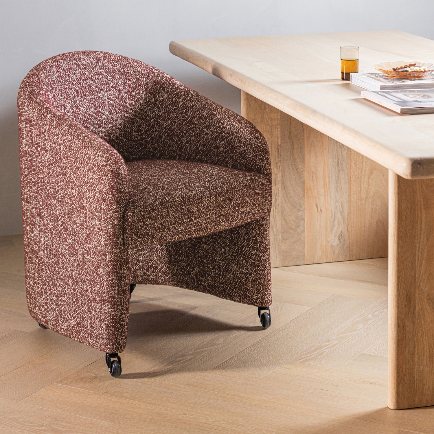 Sessel auf Rollen CORDO rostbraun meliert