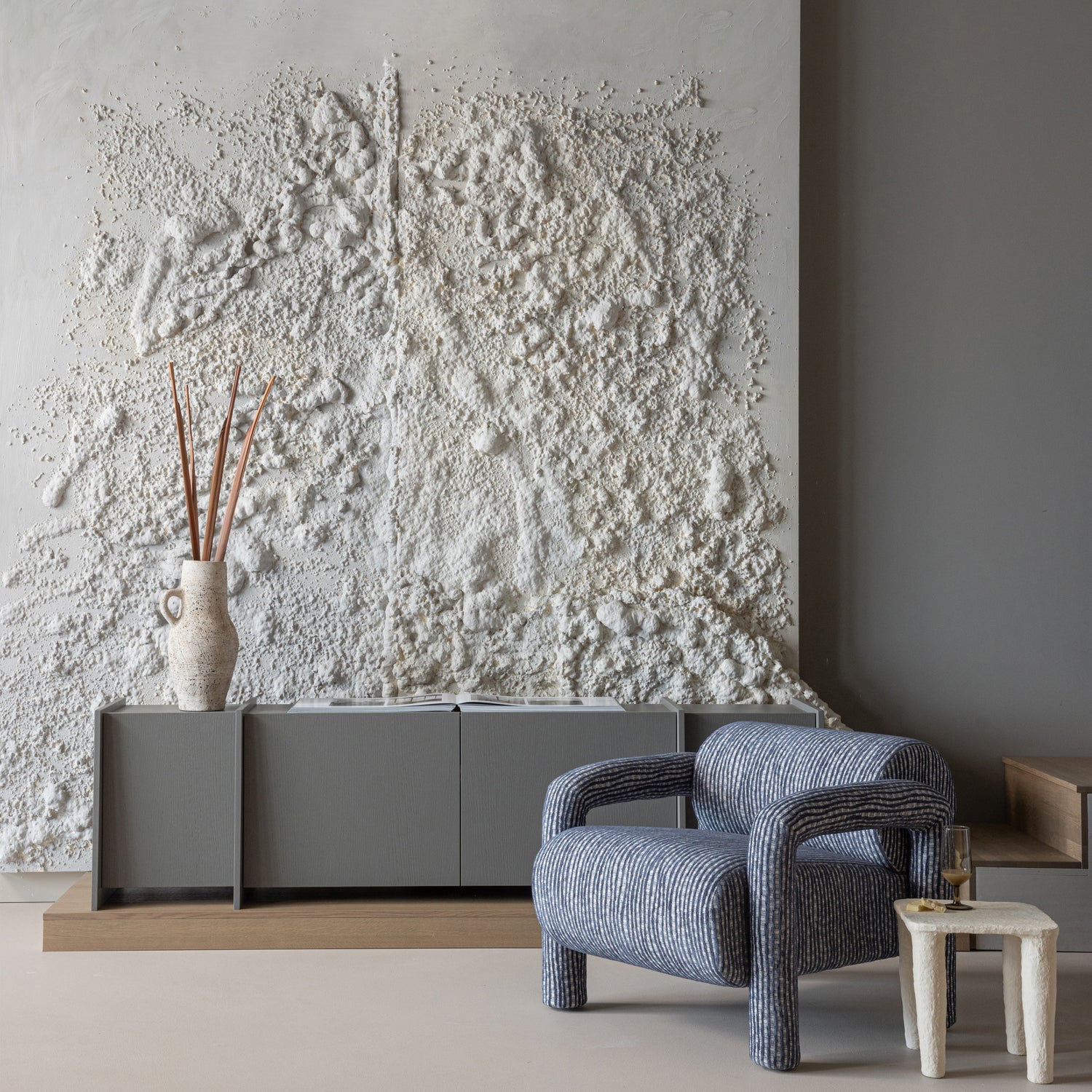 VION Side Table Broken White Paper Mache