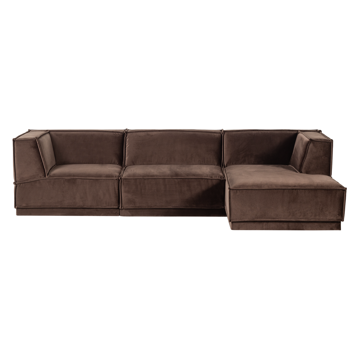 Right-facing Velvet Corner Sofa MANU in Brown