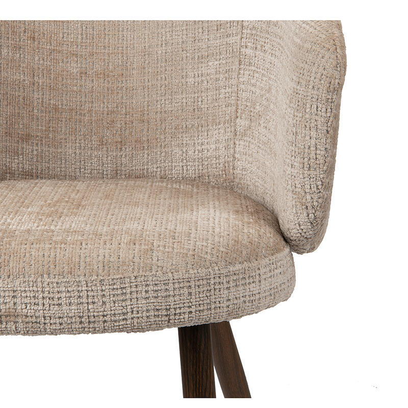 Stoel LUNA crème beige met een donkere houten basis