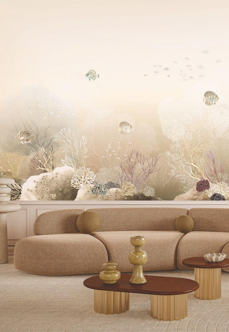 Muurschildering met maritiem motief POLYNESIE - GRÈGE beige