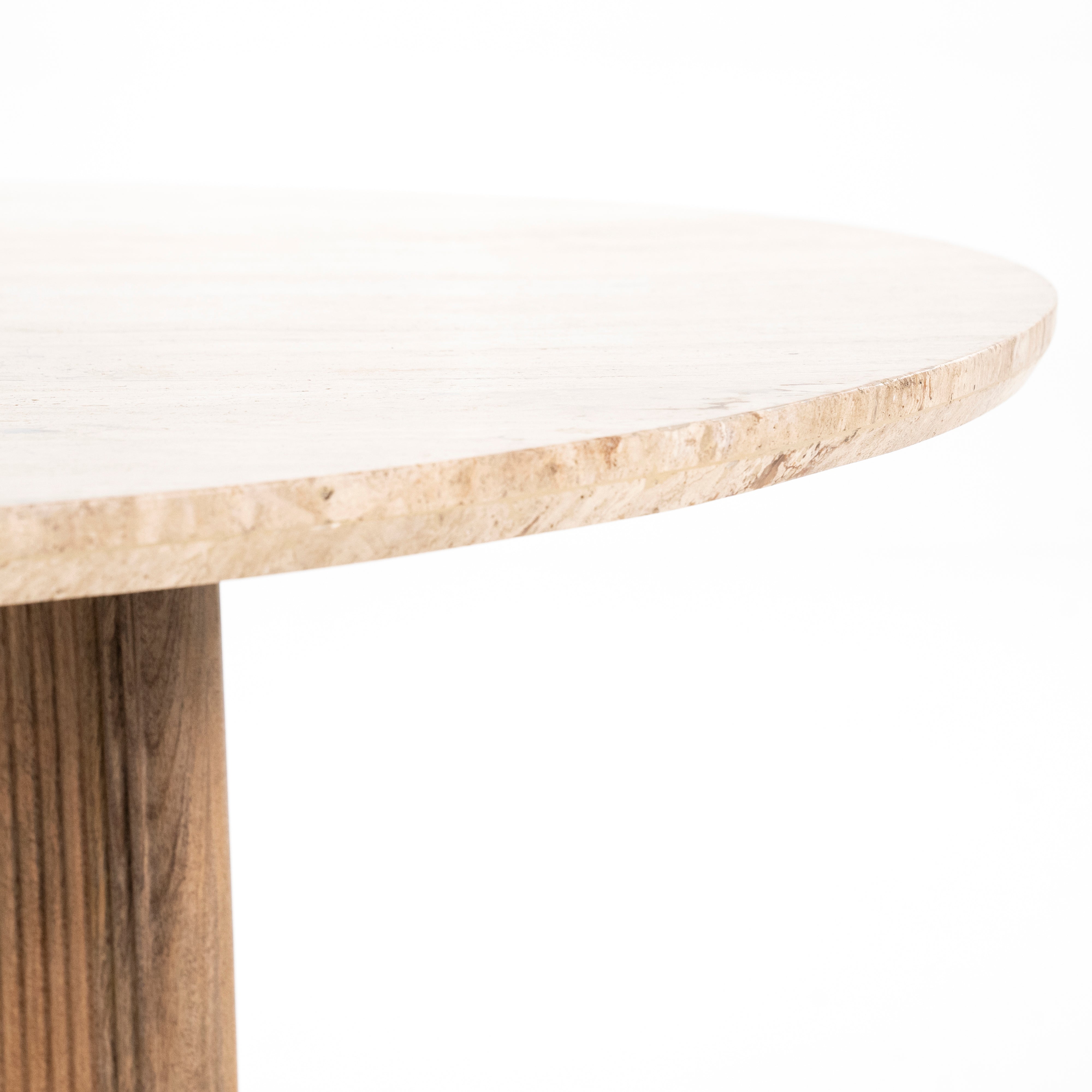 Ronde tafel SARA lichtbeige travertijn met mango-hout
