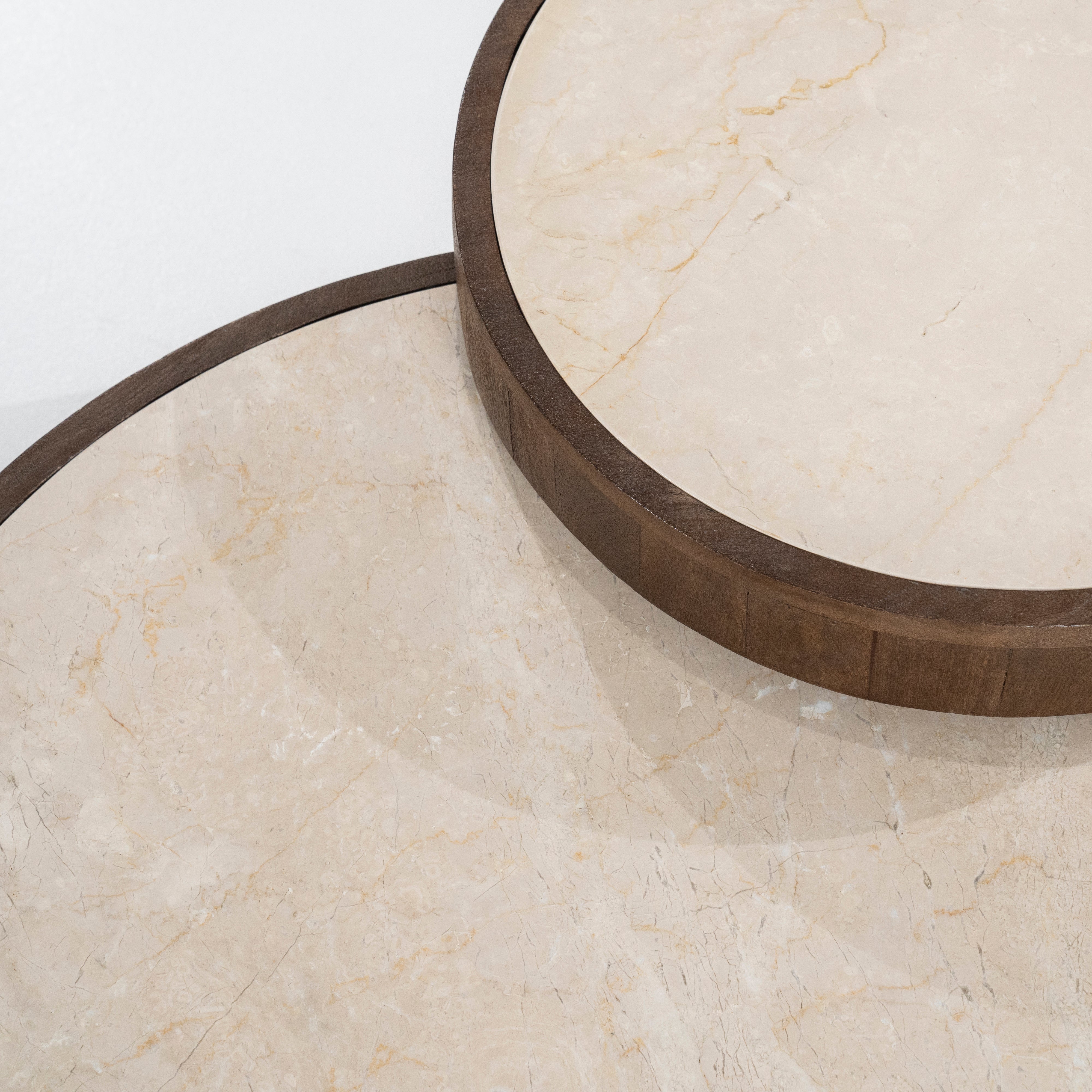 HAZEL Table Set Dark Brown Mango Wood with Marble Top