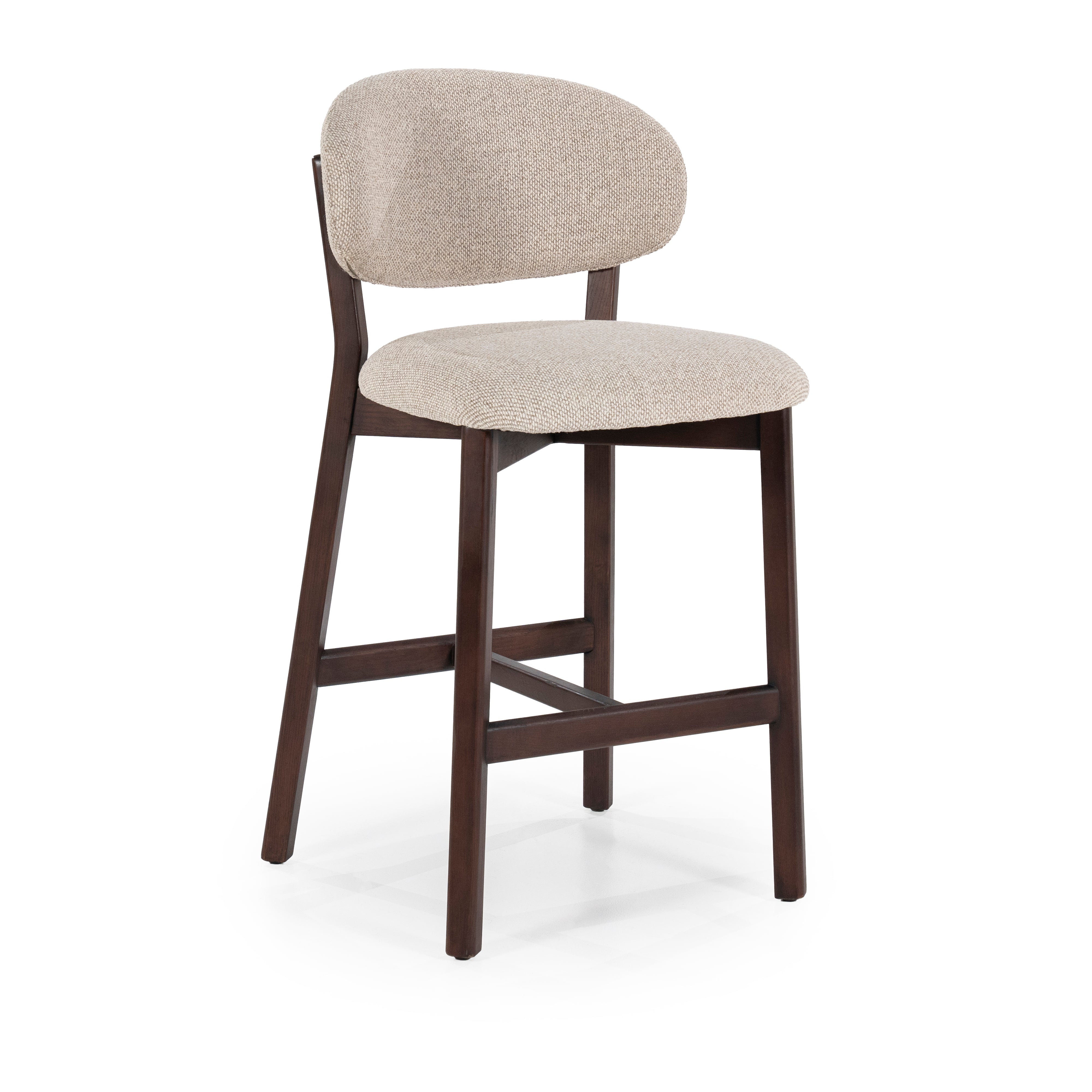 Hocker MIKKY taupe met een donkere eiken basis