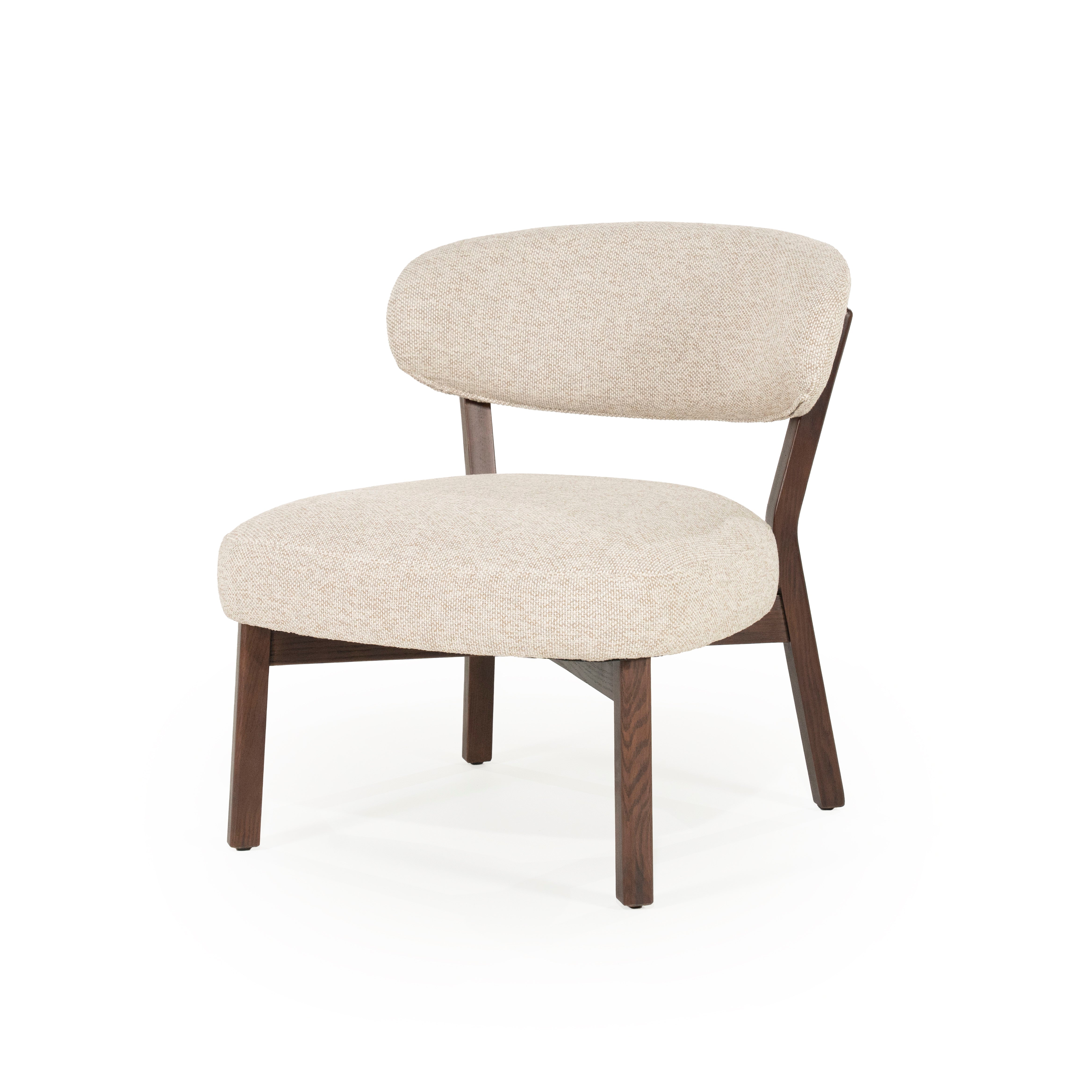 MIKKY Beige Armchair with Dark Wooden Base