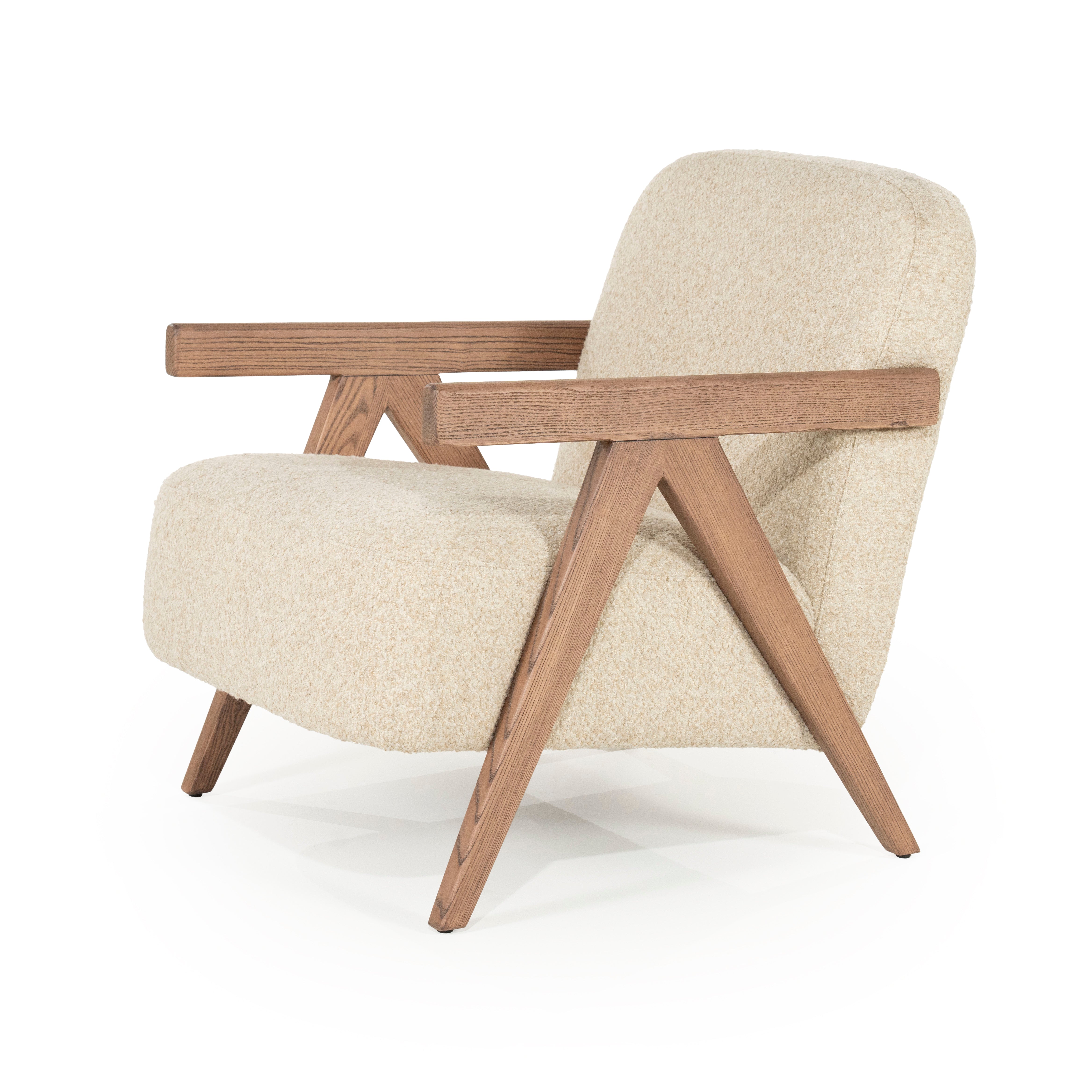 FRANCIS beige armchair with wooden base