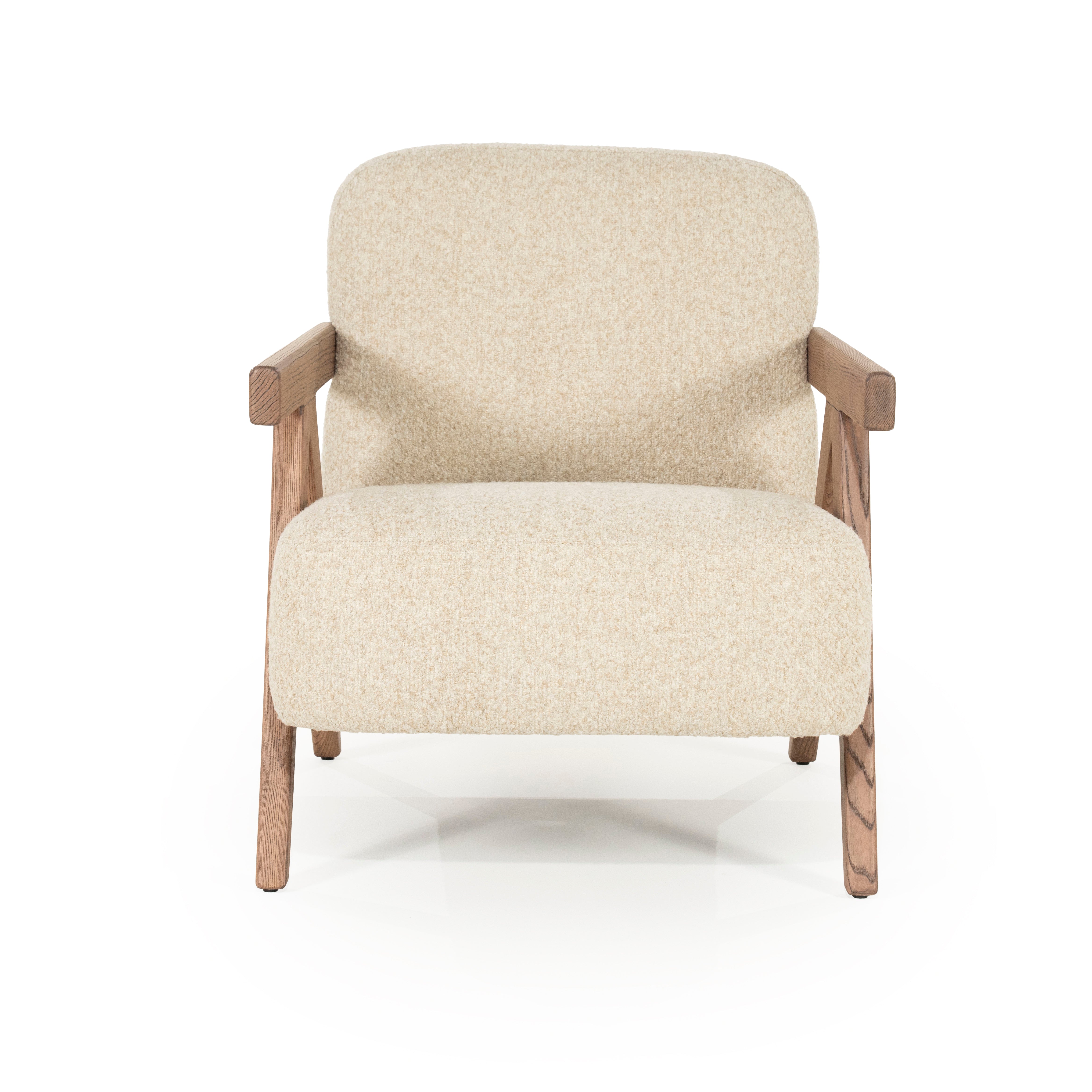 FRANCIS beige armchair with wooden base