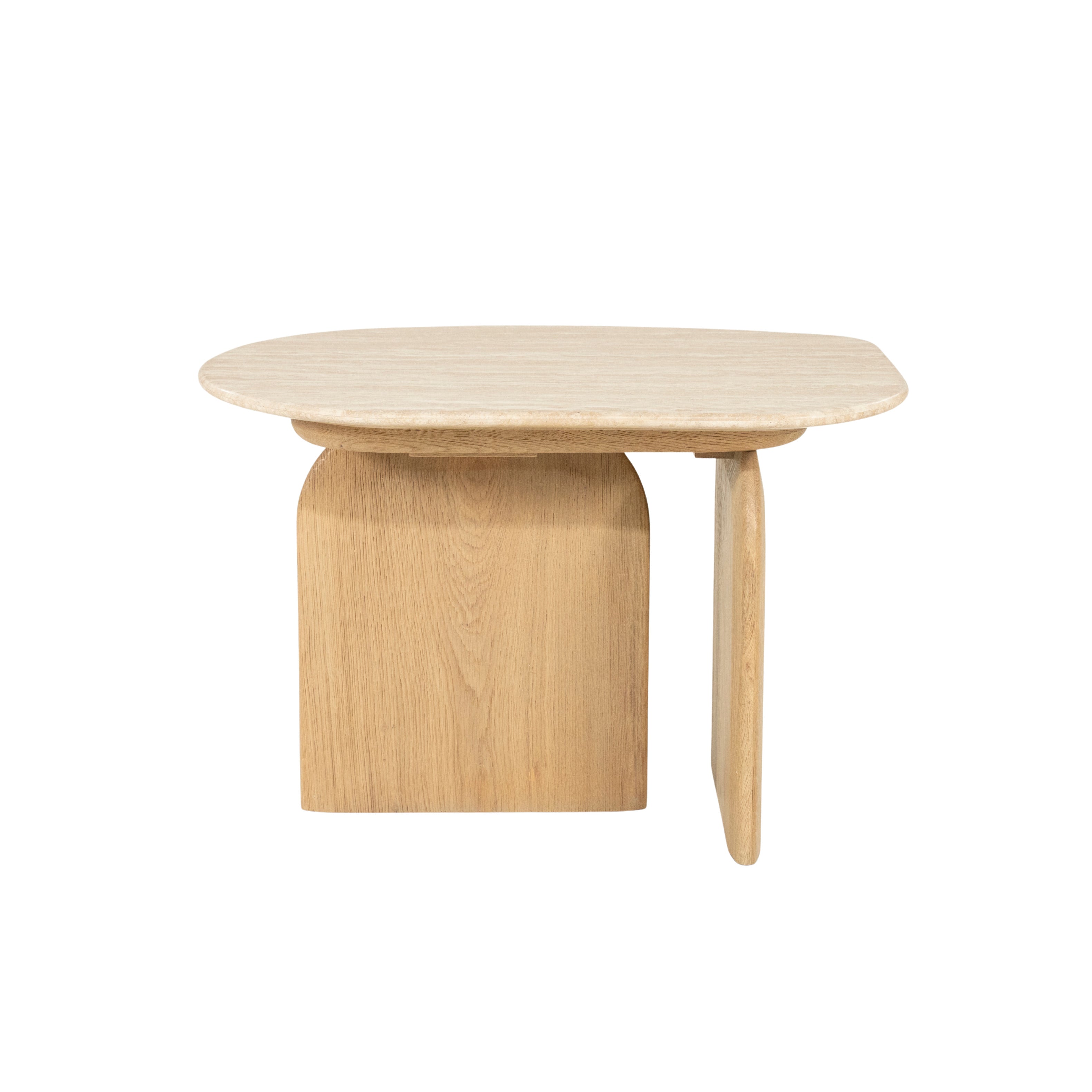 Zijtafel LOVA van travertin met een eiken basis