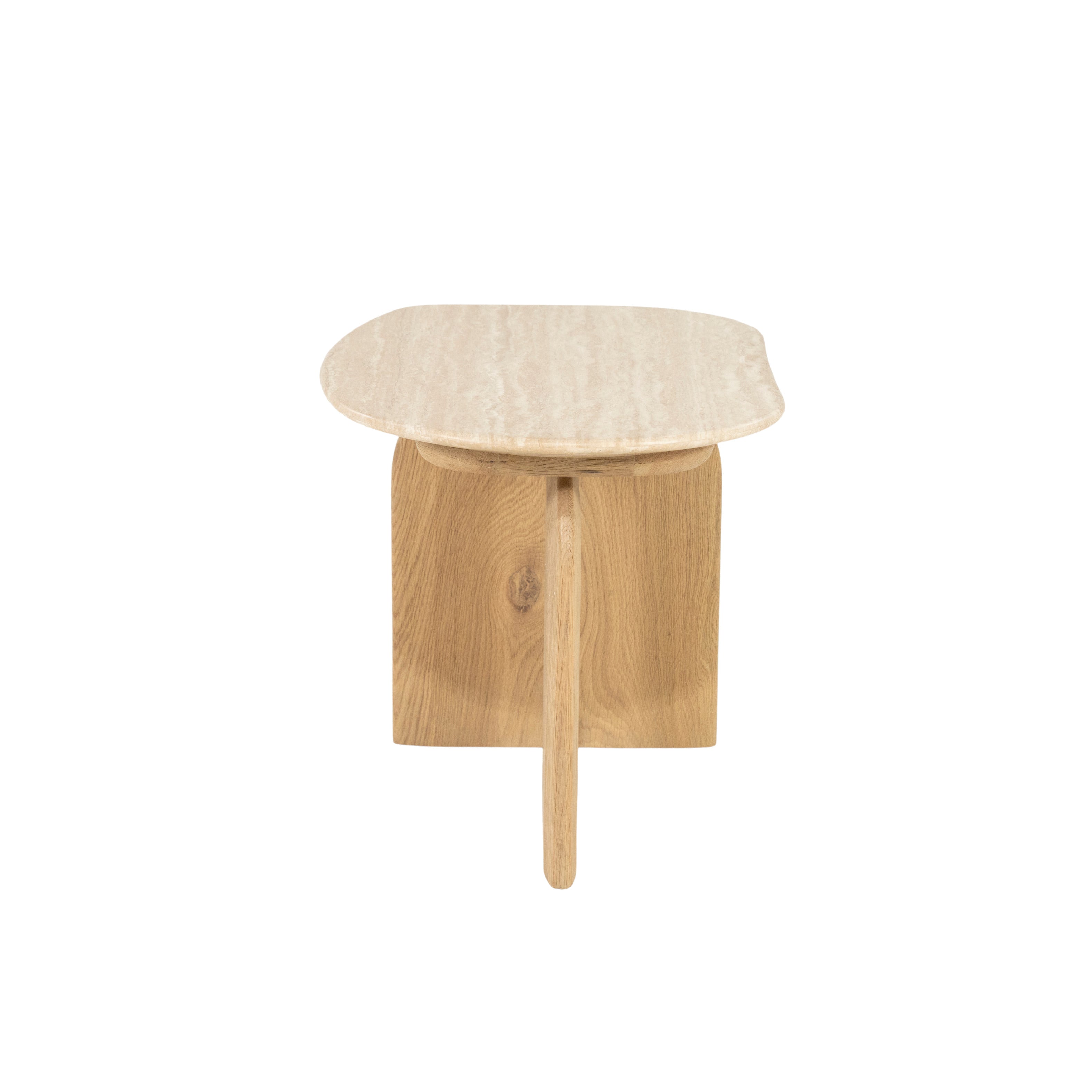 Zijtafel LOVA van travertin met een eiken basis