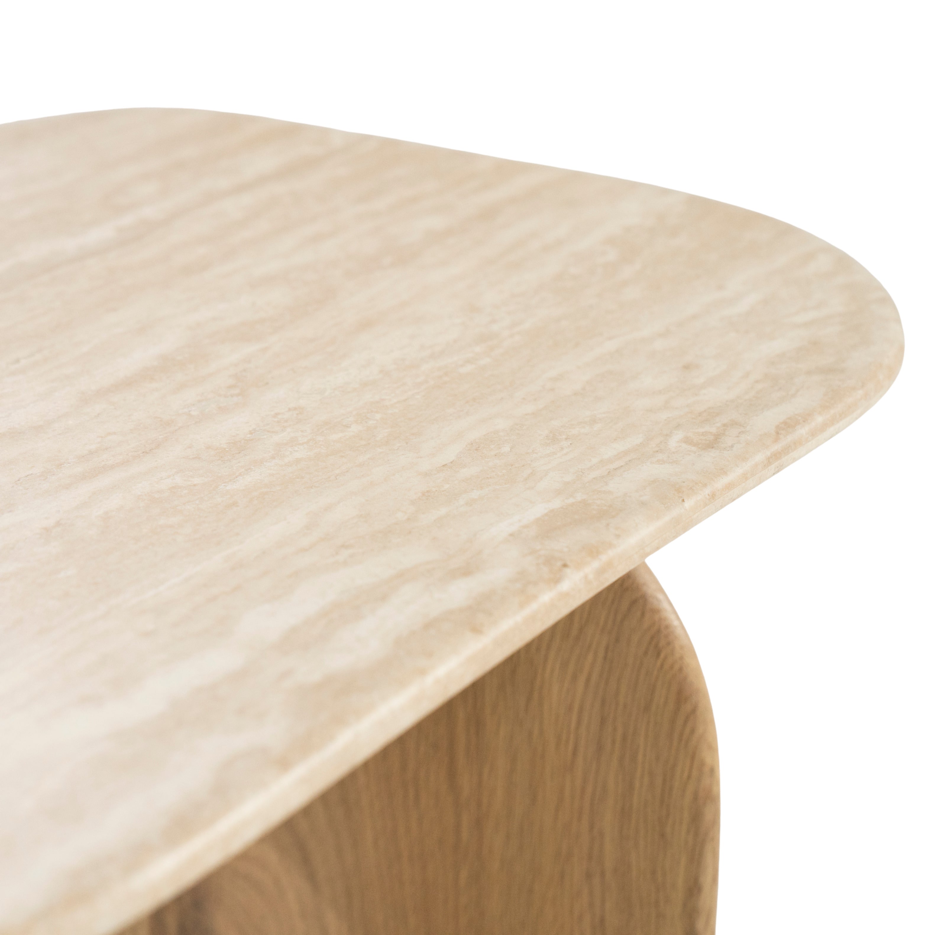 Zijtafel LOVA van travertin met een eiken basis