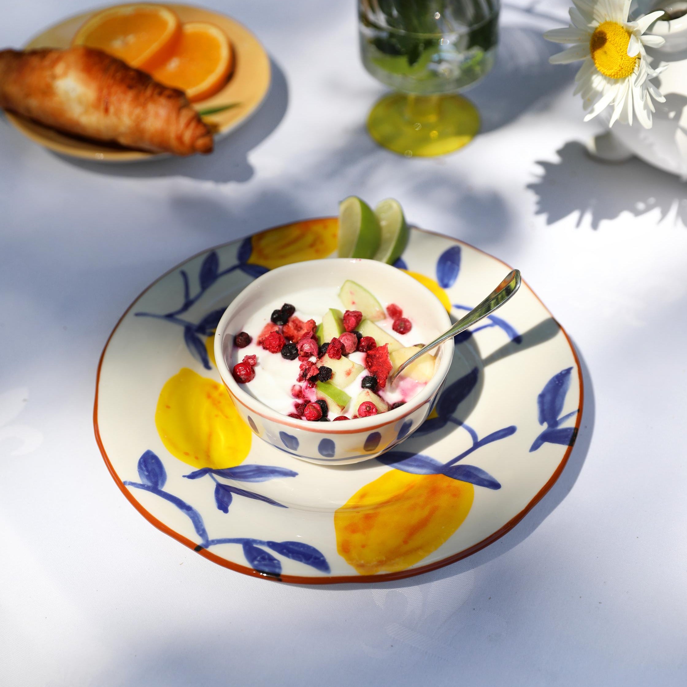 LEMON MOROCCAN Bowl Set White with Blue and Orange