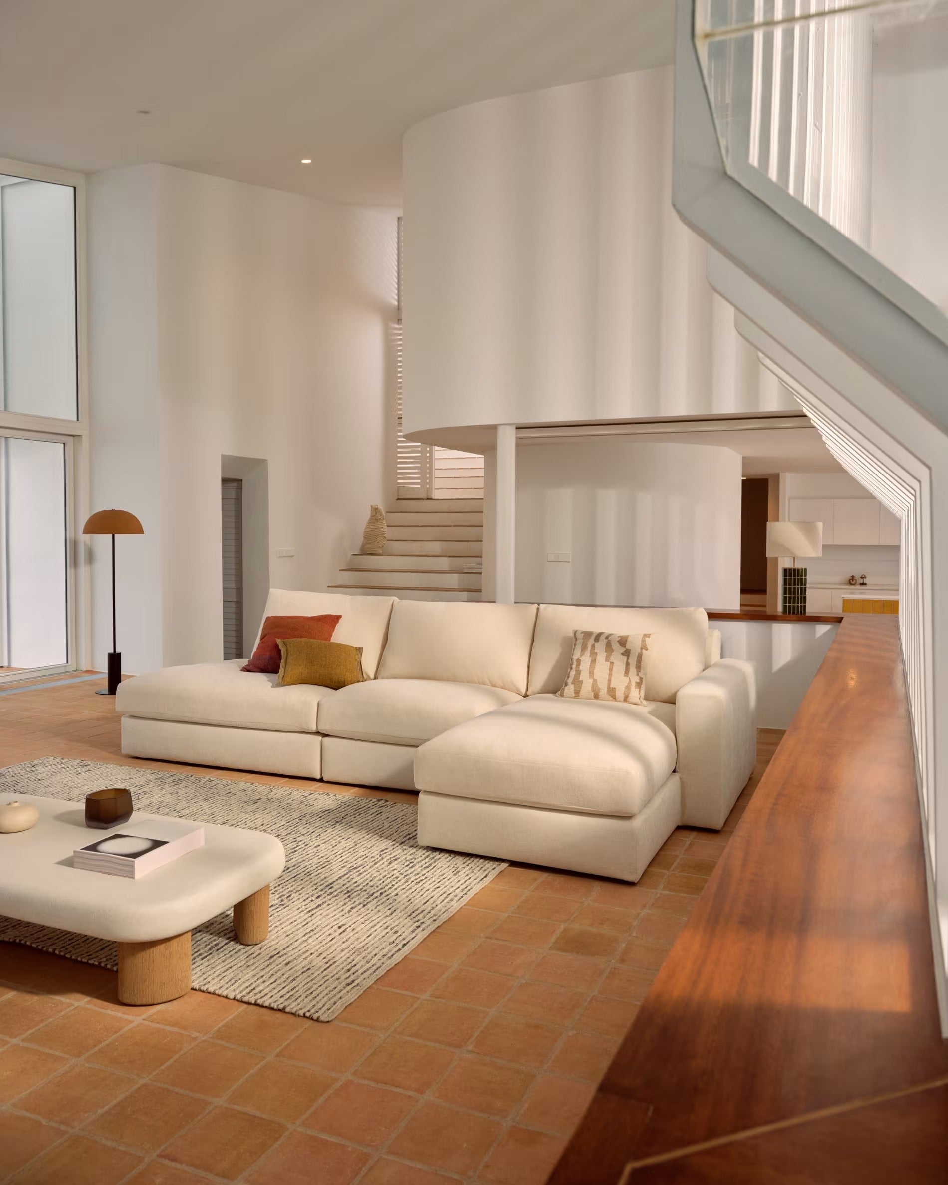 Rechthoekige 5-persoons bank rechts ALEA ecru chenille