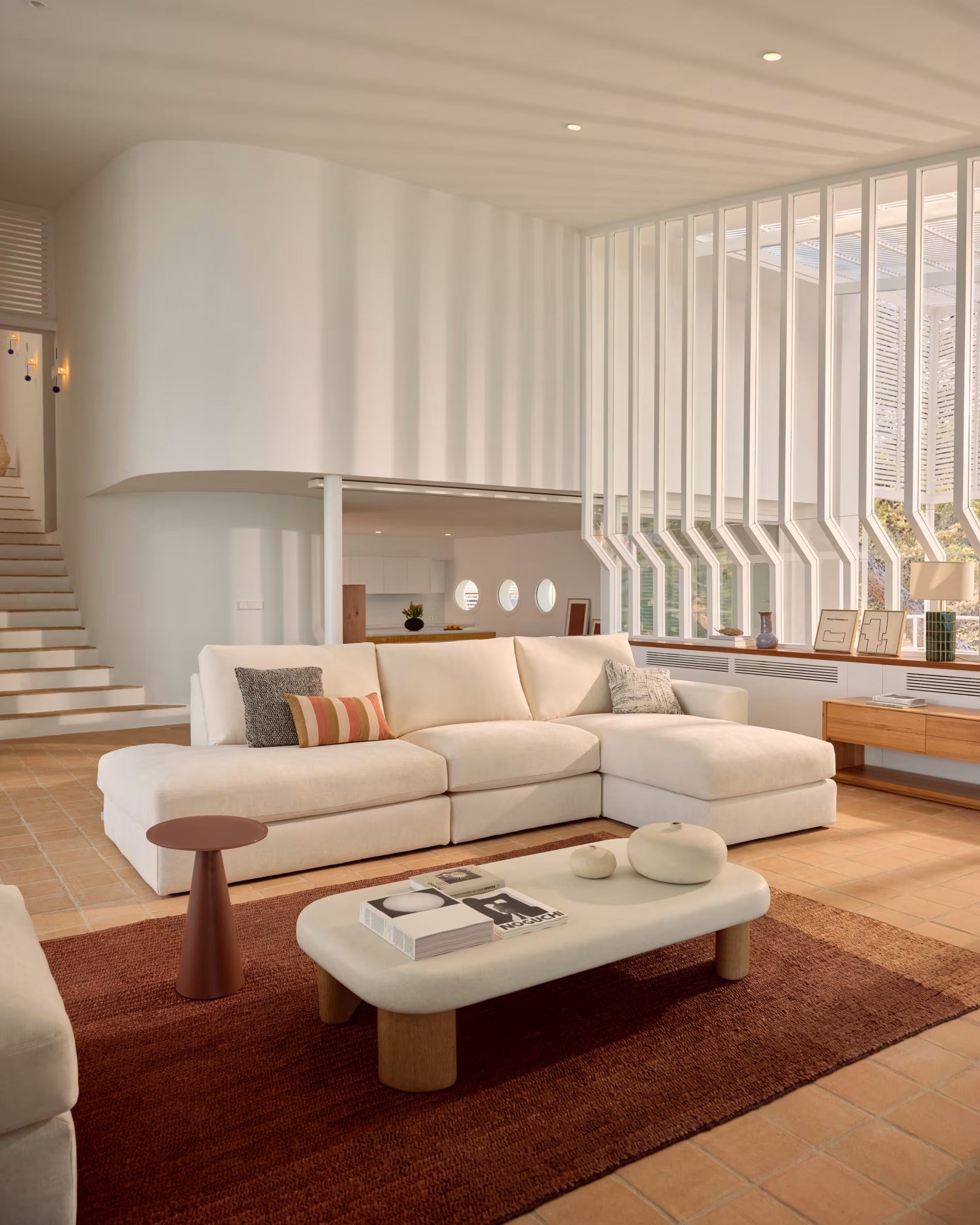 Rechthoekige 5-persoons bank rechts ALEA ecru chenille