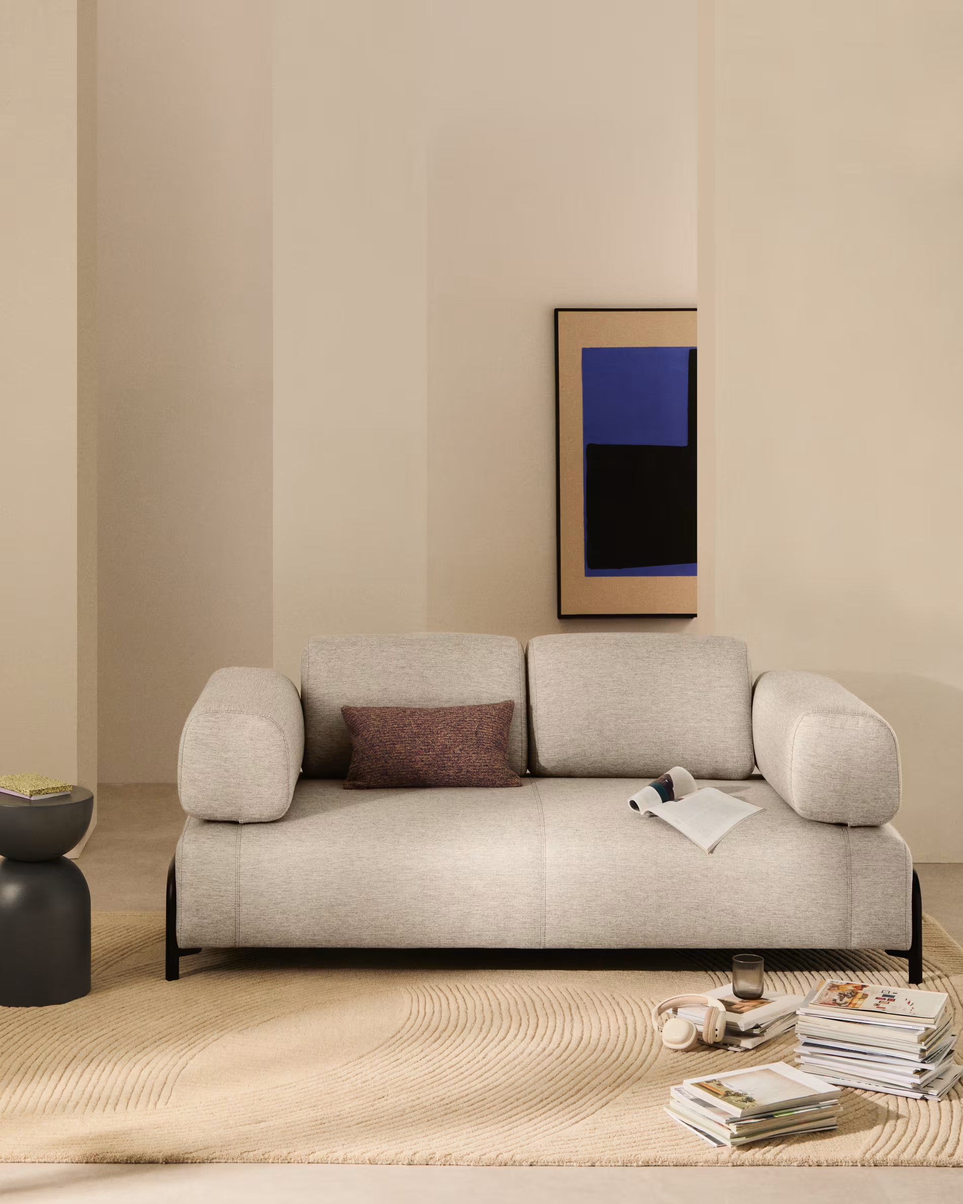 Sofa 2-sitzig mit Armlehnen COMPO grau-beige mit schwarzem Gestell