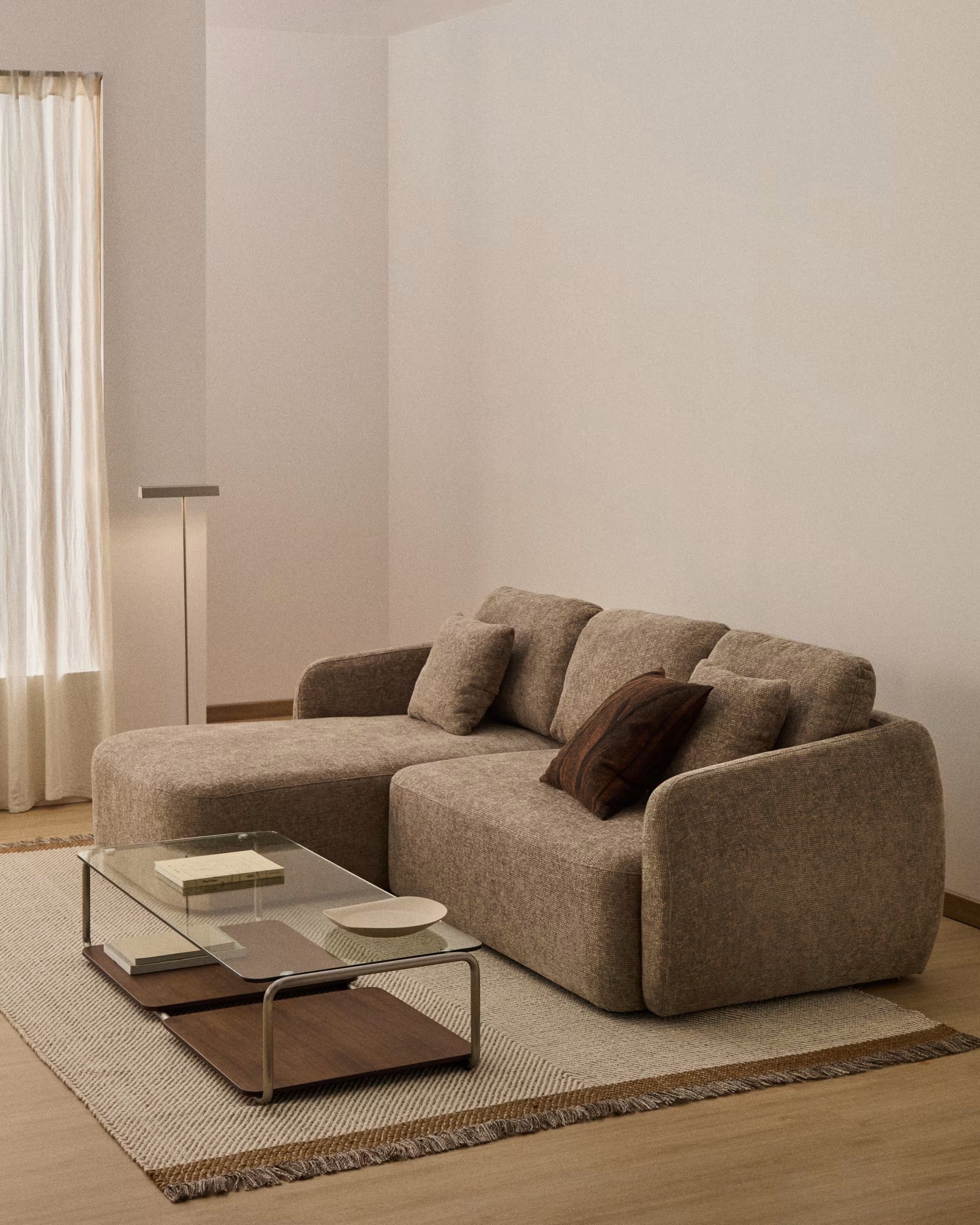 Left-facing 3-seater sofa bed LAIRA taupe