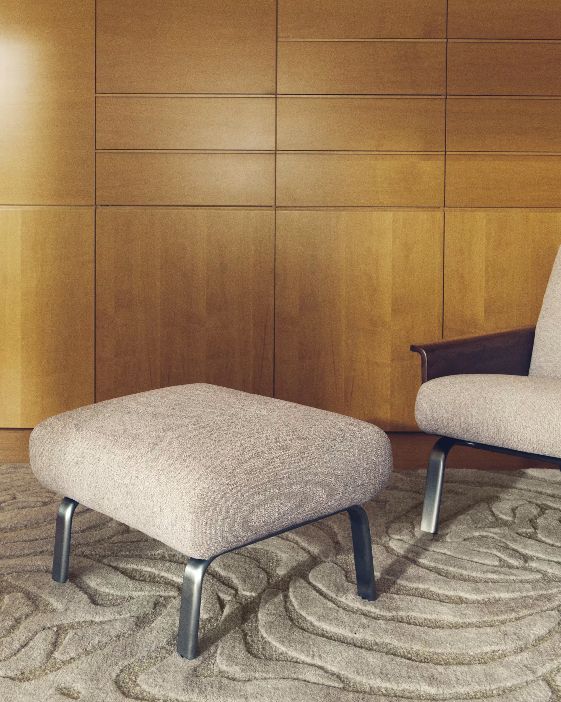 AMSEN footstool in light brown with a steel base