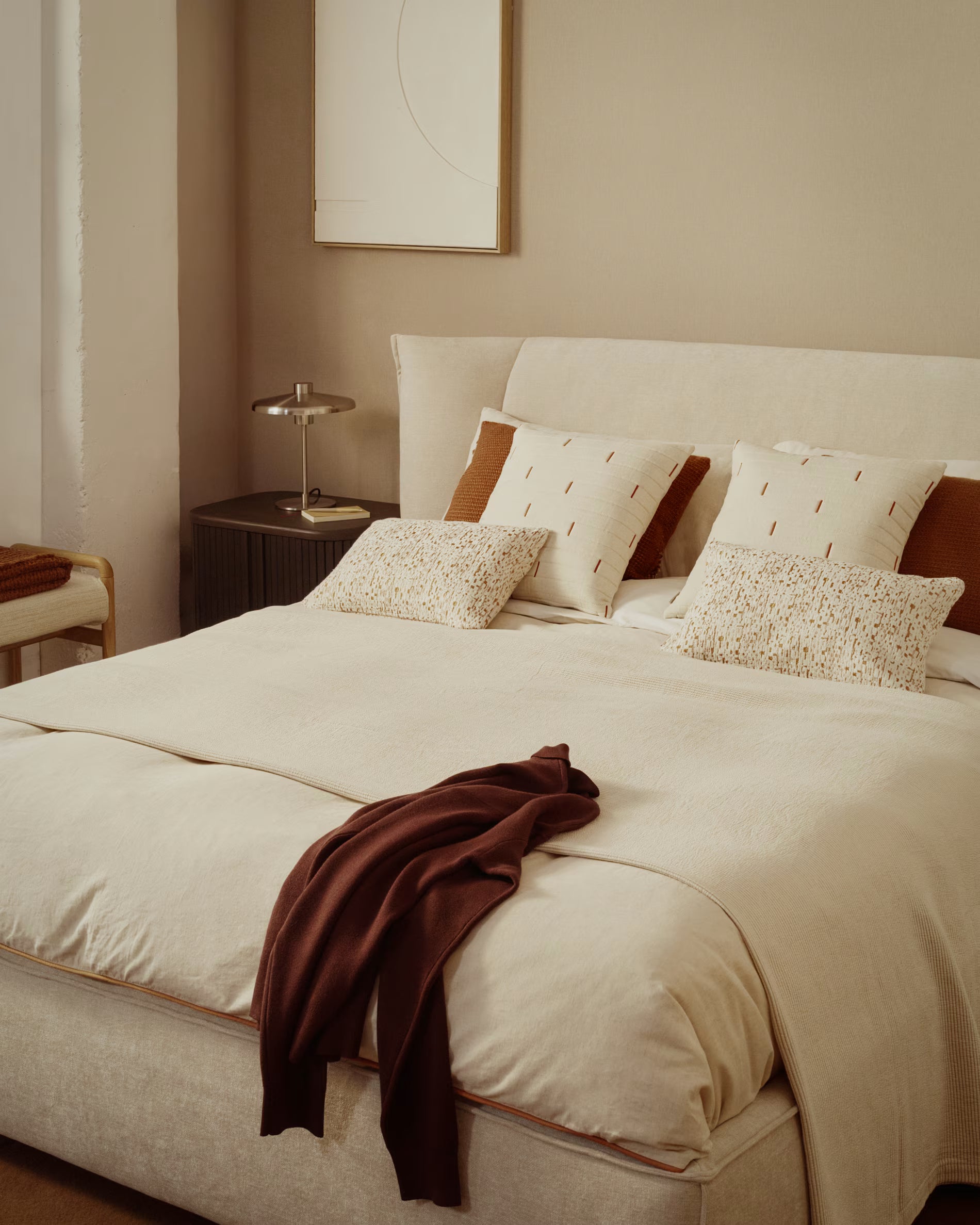 ARVIAN bed with bedding storage beige chenille