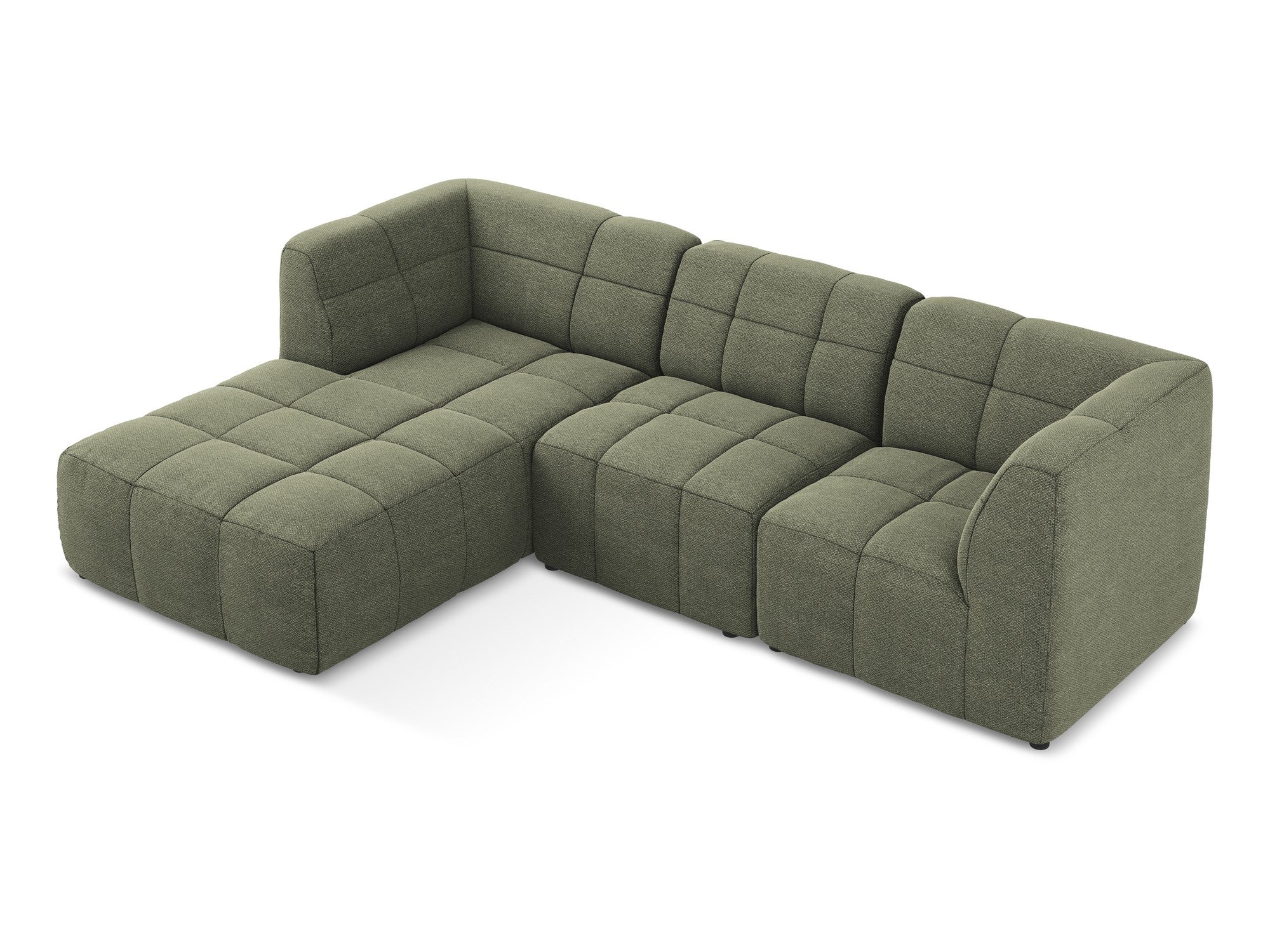 Modulaire hoekbank links 3-zits ALOHA olijfgroene boucle