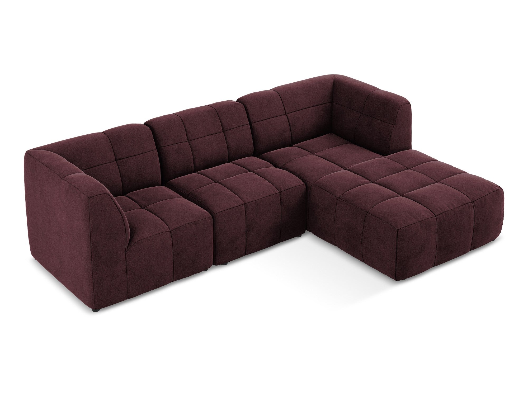 Modularer Samt-Ecksofa rechtsseitig 3-sitzig ALOHA burgunderrot