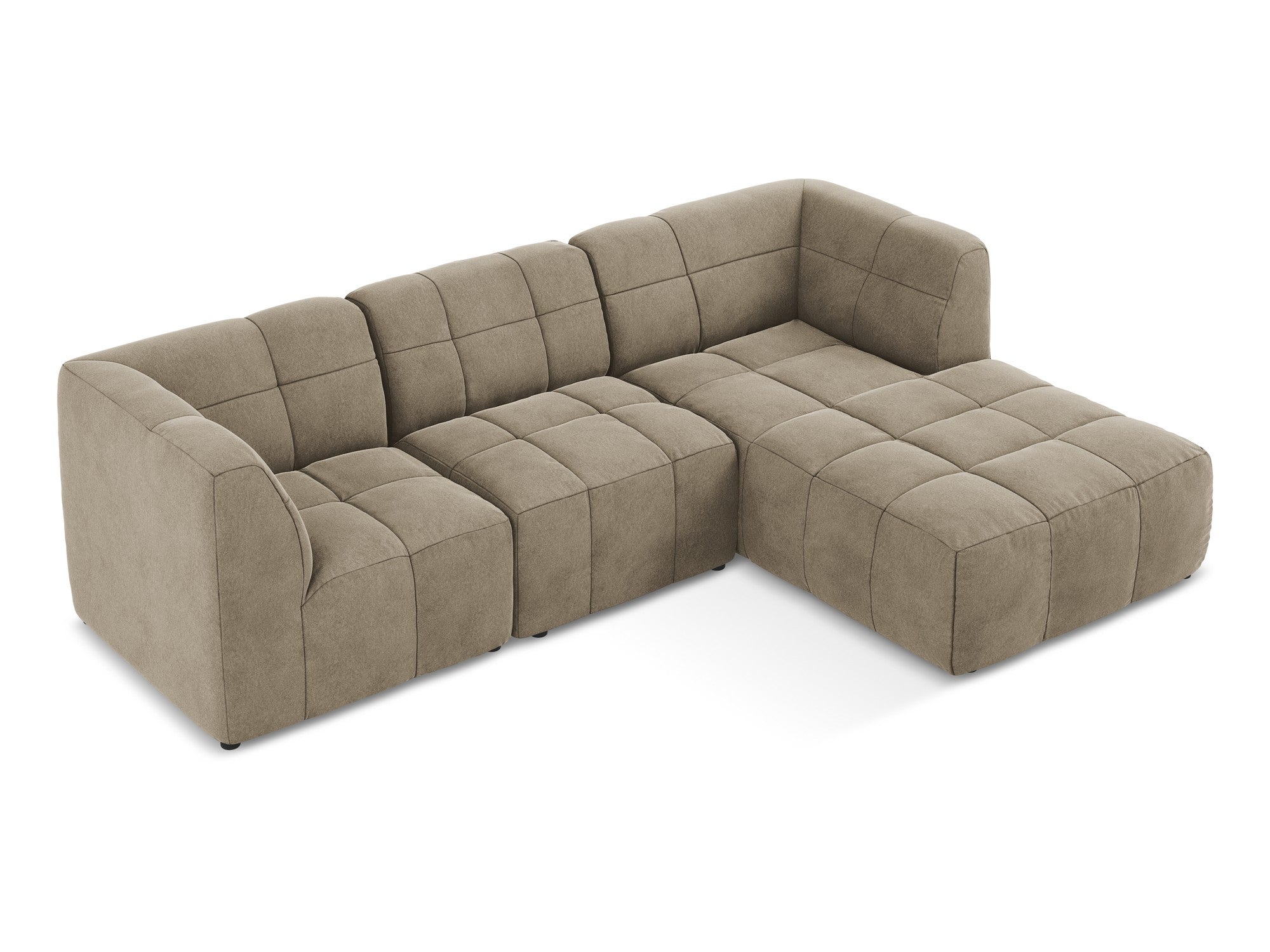Beige Right-Handed Velvet Modular Sofa for 3 People ALOHA