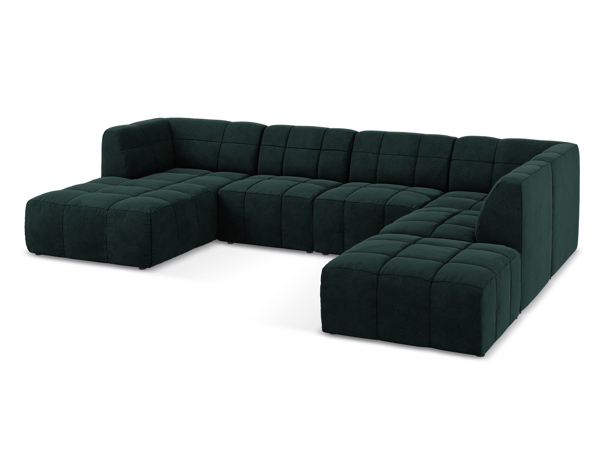 Modular Panoramic Velvet Corner Sofa ALOHA Gray-Green