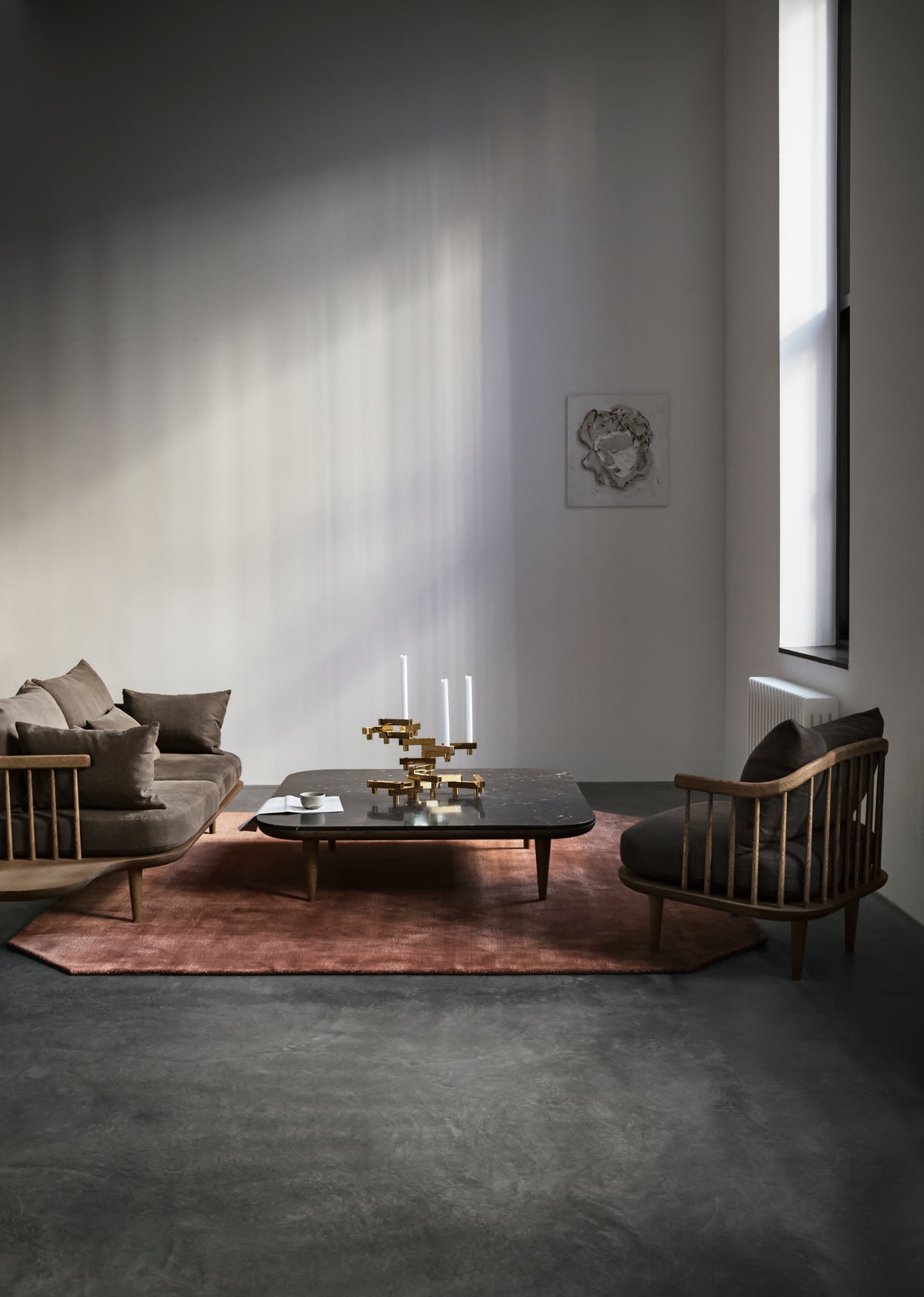 Vloerlamp FLY SC11 met zwart marmeren blad en gerookte eiken basis