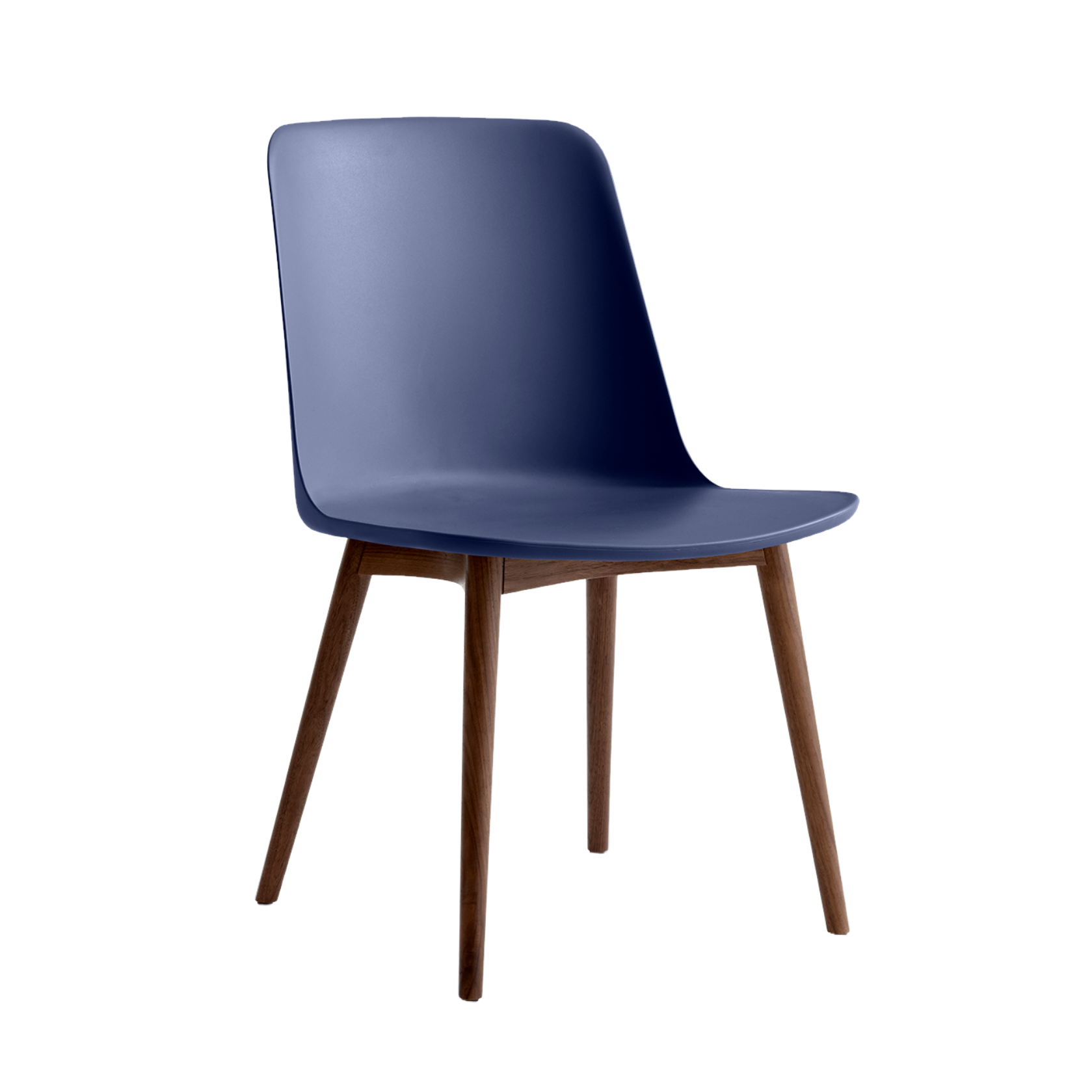 Stoel RELY HW71 marineblauw met een notenhouten basis