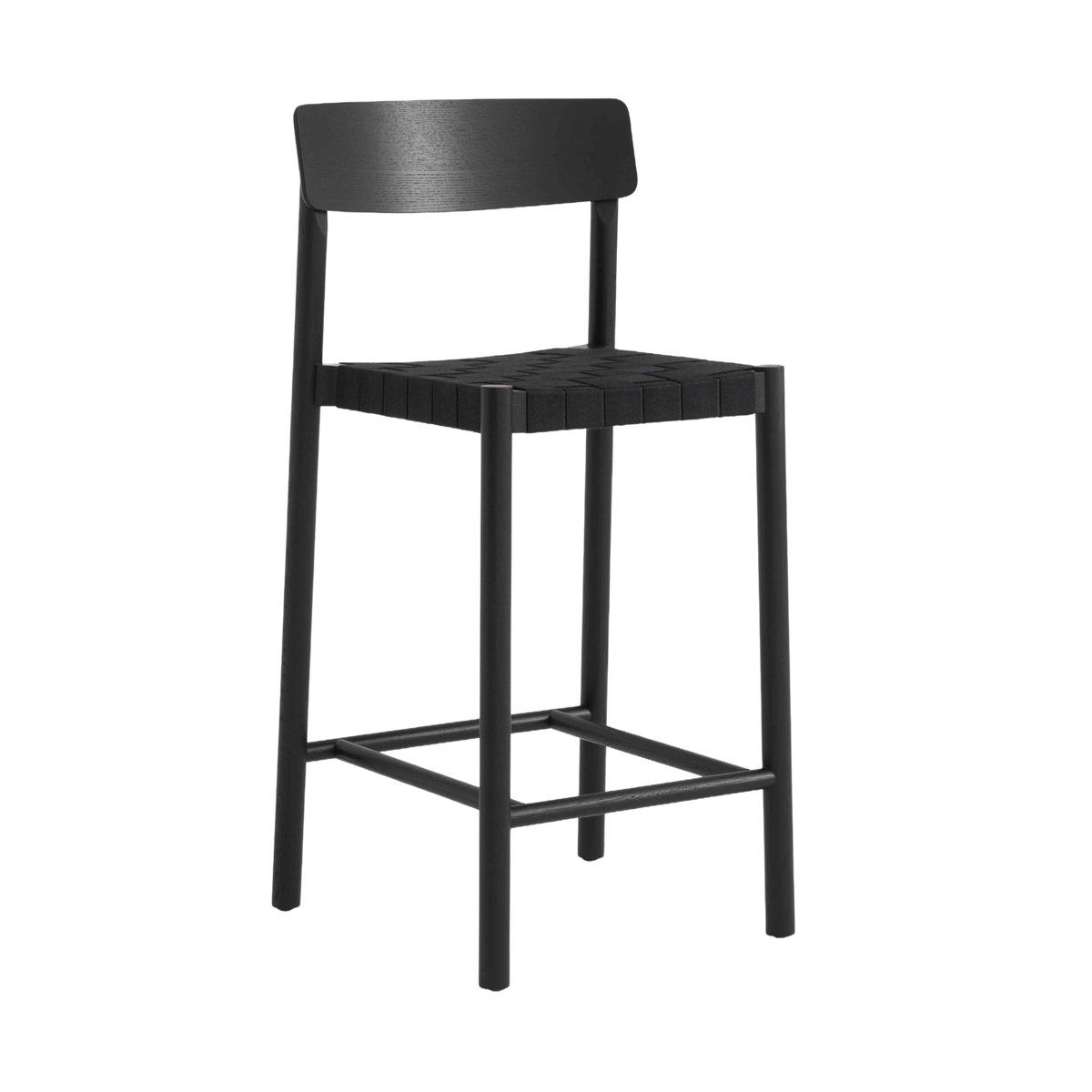 Hocker BETTY met zwart geweven zitting en zwart gelakt essenhout