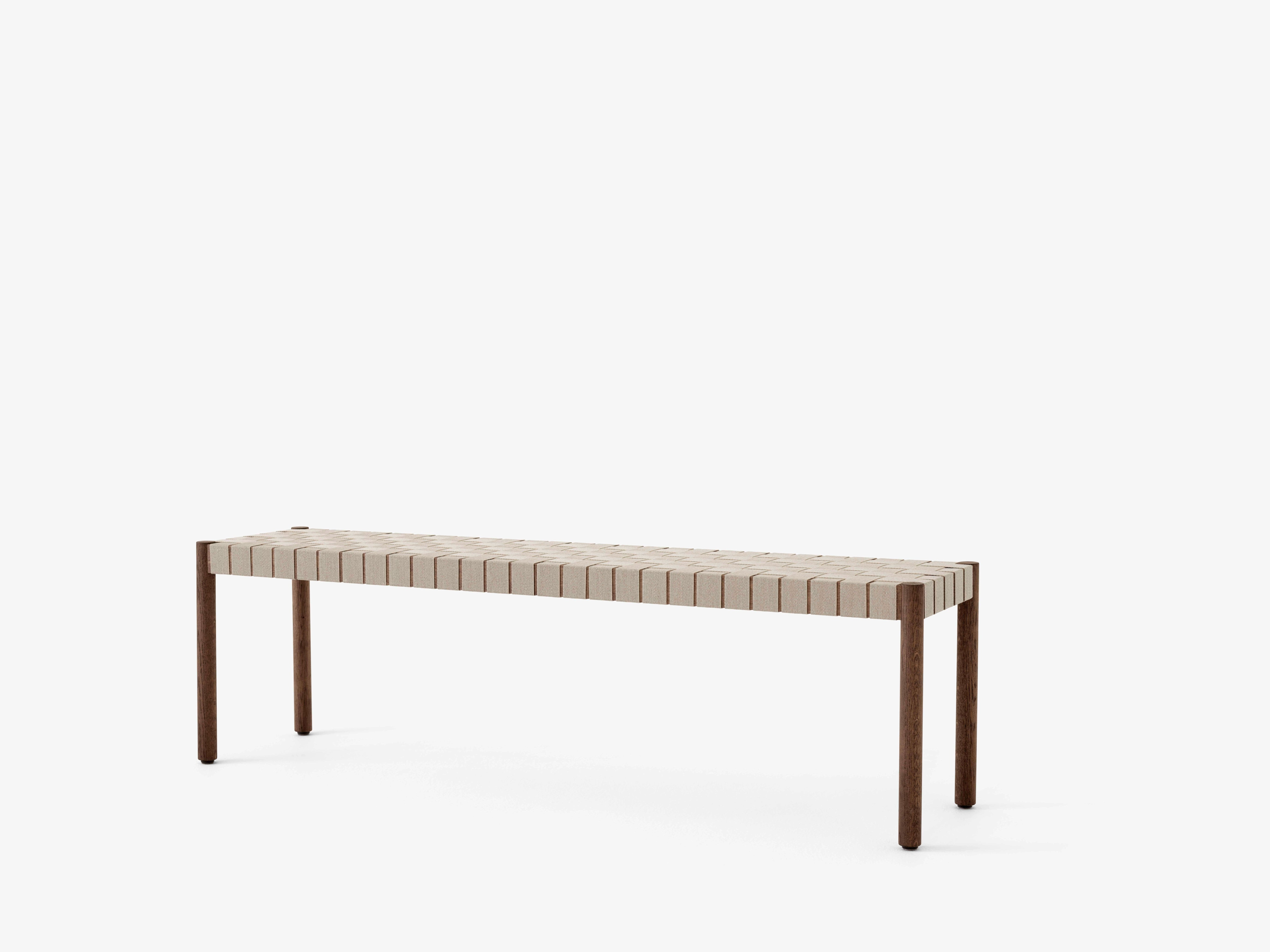 Bank BETTY met beige geweven zitting van gerookt, geolied eiken