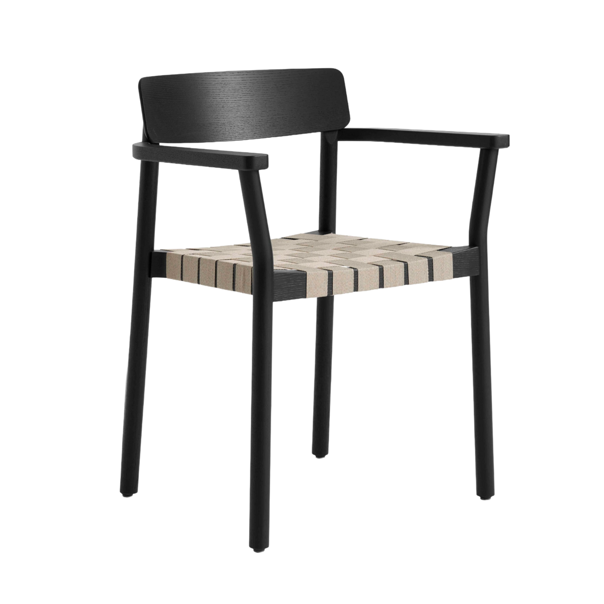 Stoel met armleuningen BETTY TK9 beige geweven zitting met zwart gelakt essenhout