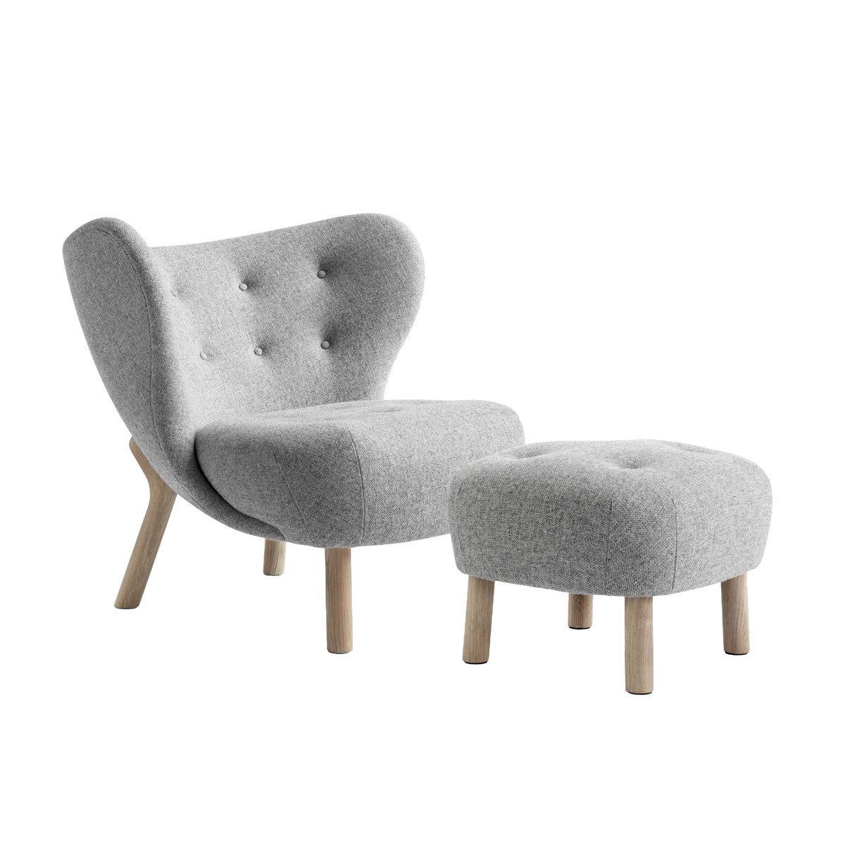 Fauteuil met voetensteun LITTLE PETRA gestoffeerd met eiken basis
