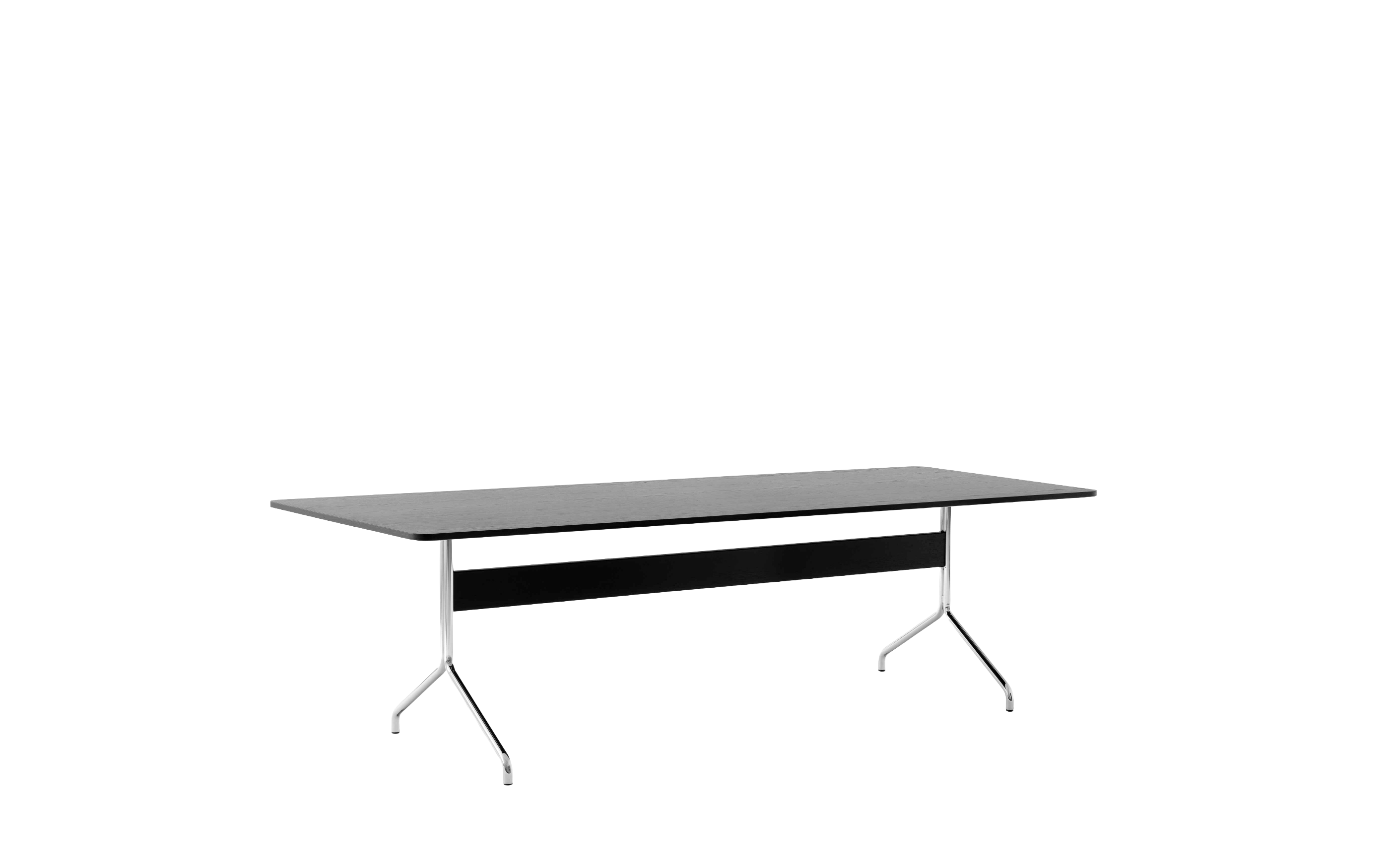 PAVILION tafel zwart gelakt eiken met een verchroomde basis