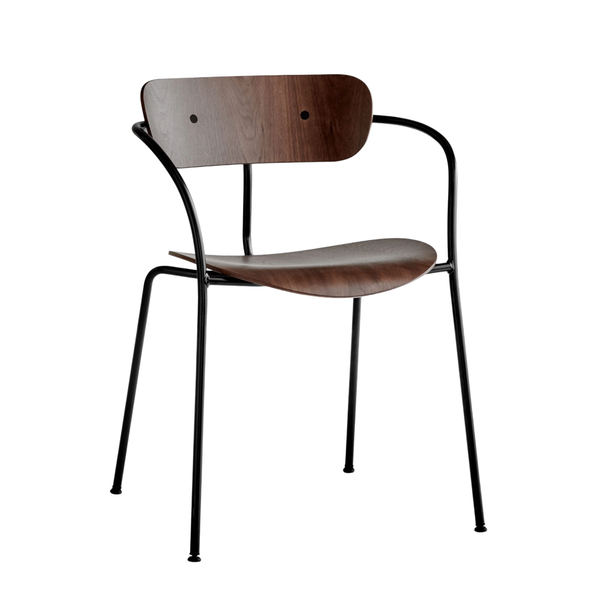PAVILION AV2 fauteuil met armleuningen, gelakt notenhout met zwarte basis