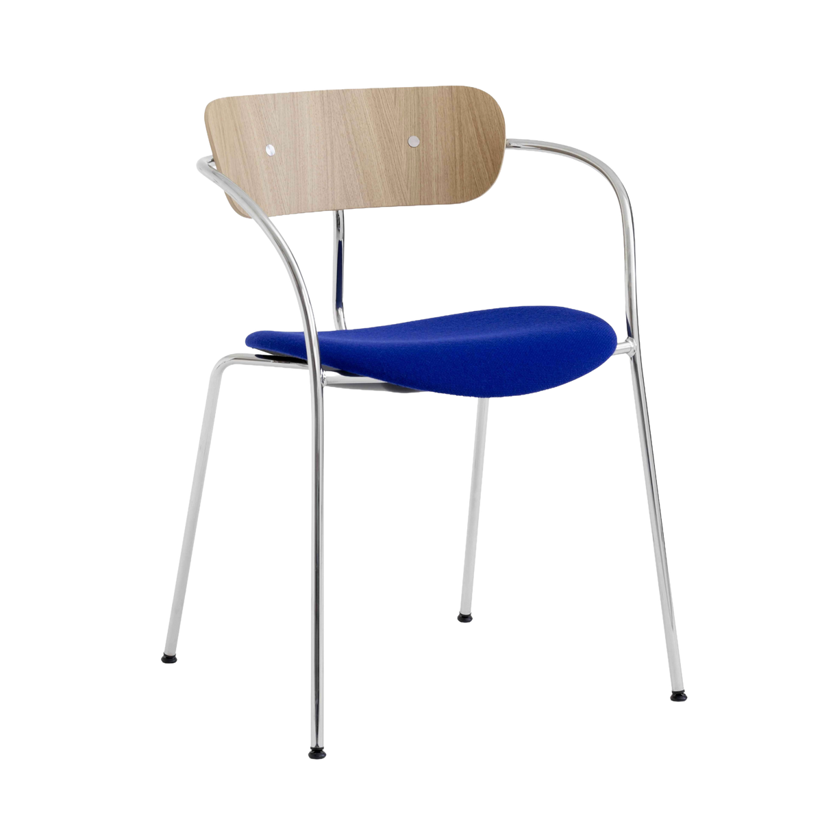 Stoel PAVILION AV4 gelakt eikenhout met een gestofferde zitting en een verchroomde basis