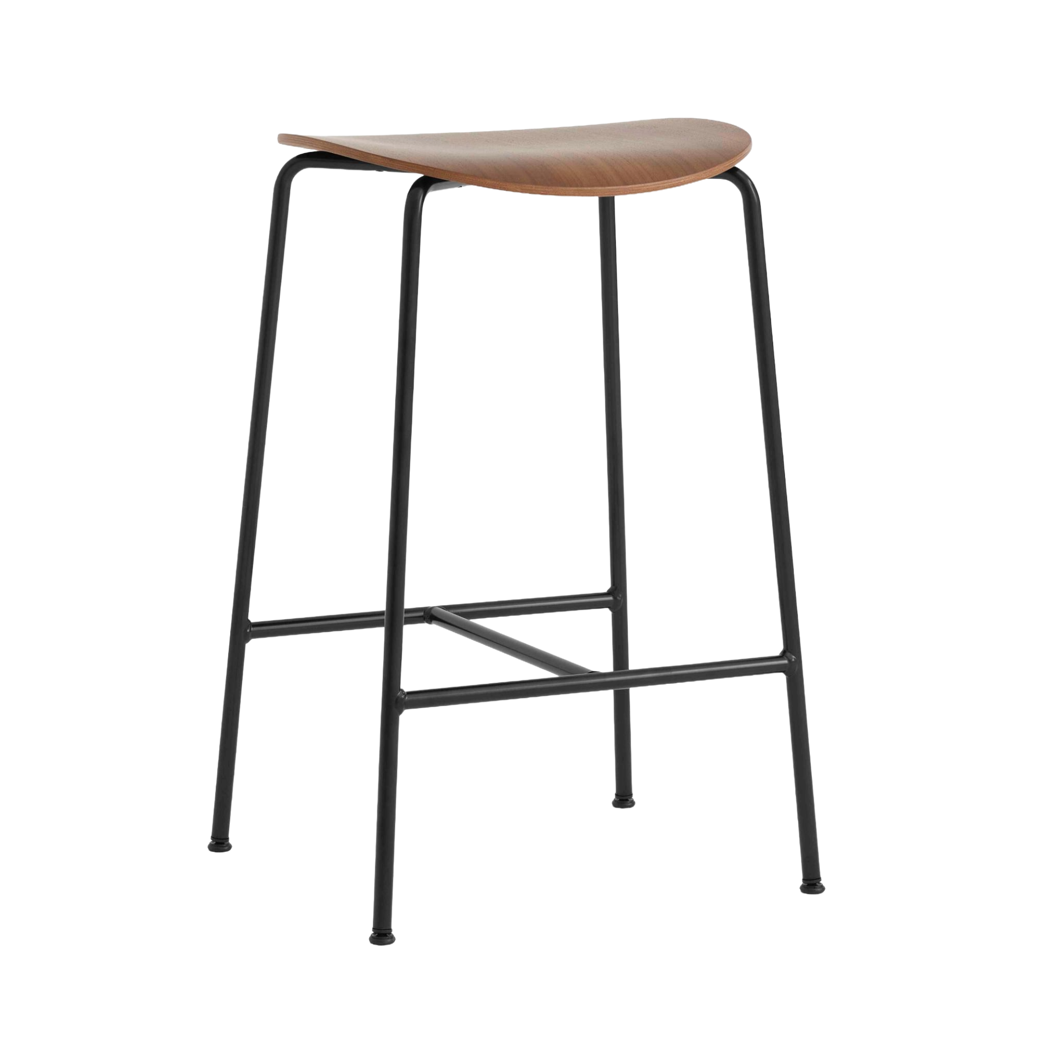 Hocker PAVILION notenhout met een zwarte stalen basis