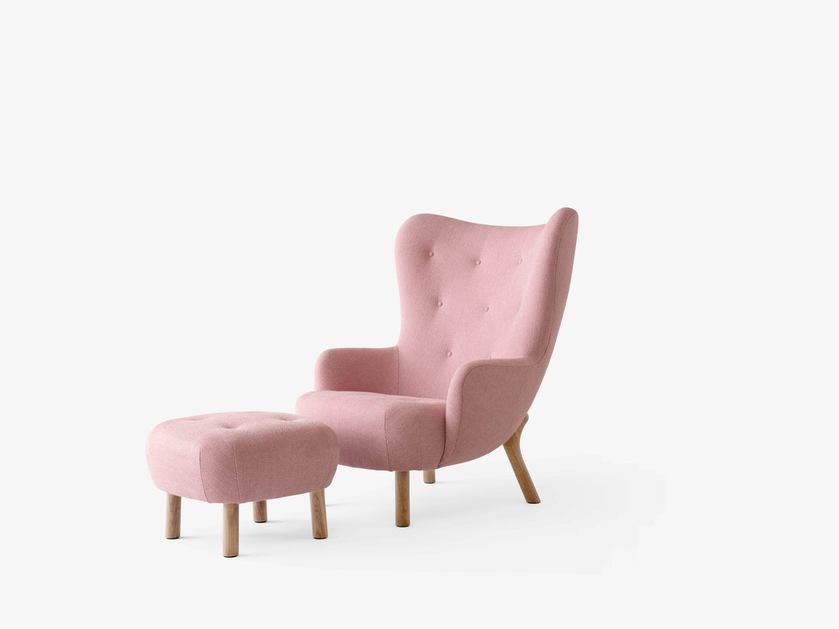 Fauteuil met voetensteun PETRA gestoffeerd met eiken basis