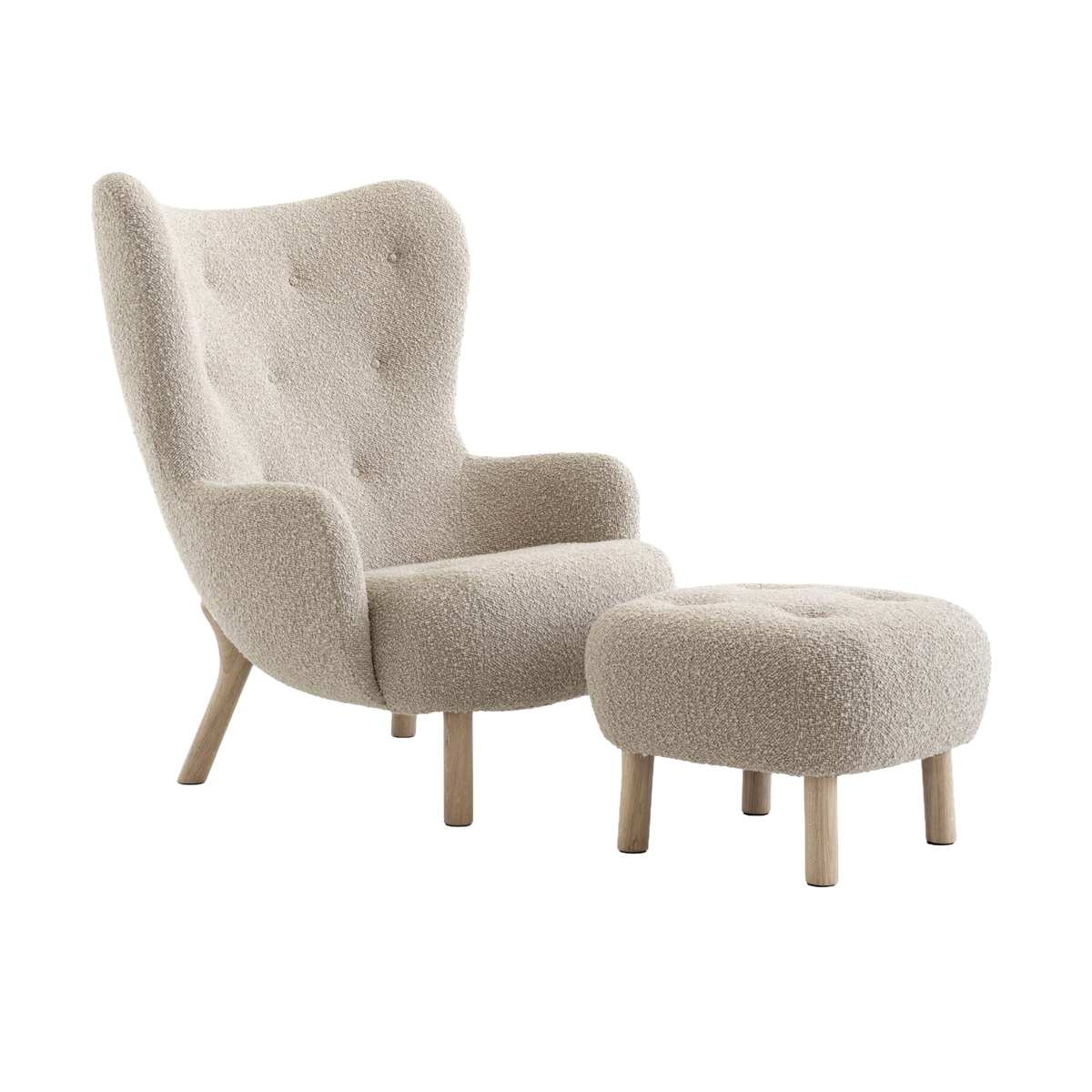 Fauteuil met voetensteun PETRA gestoffeerd met eiken basis