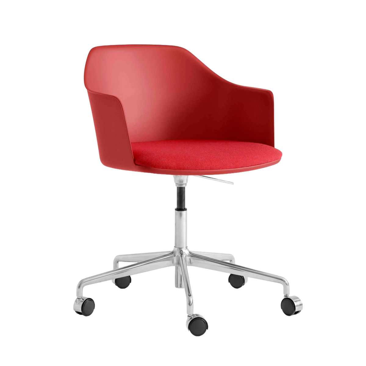 Bureau stoel RELY HW54 rood met een gestofferde zitting en een aluminium basis