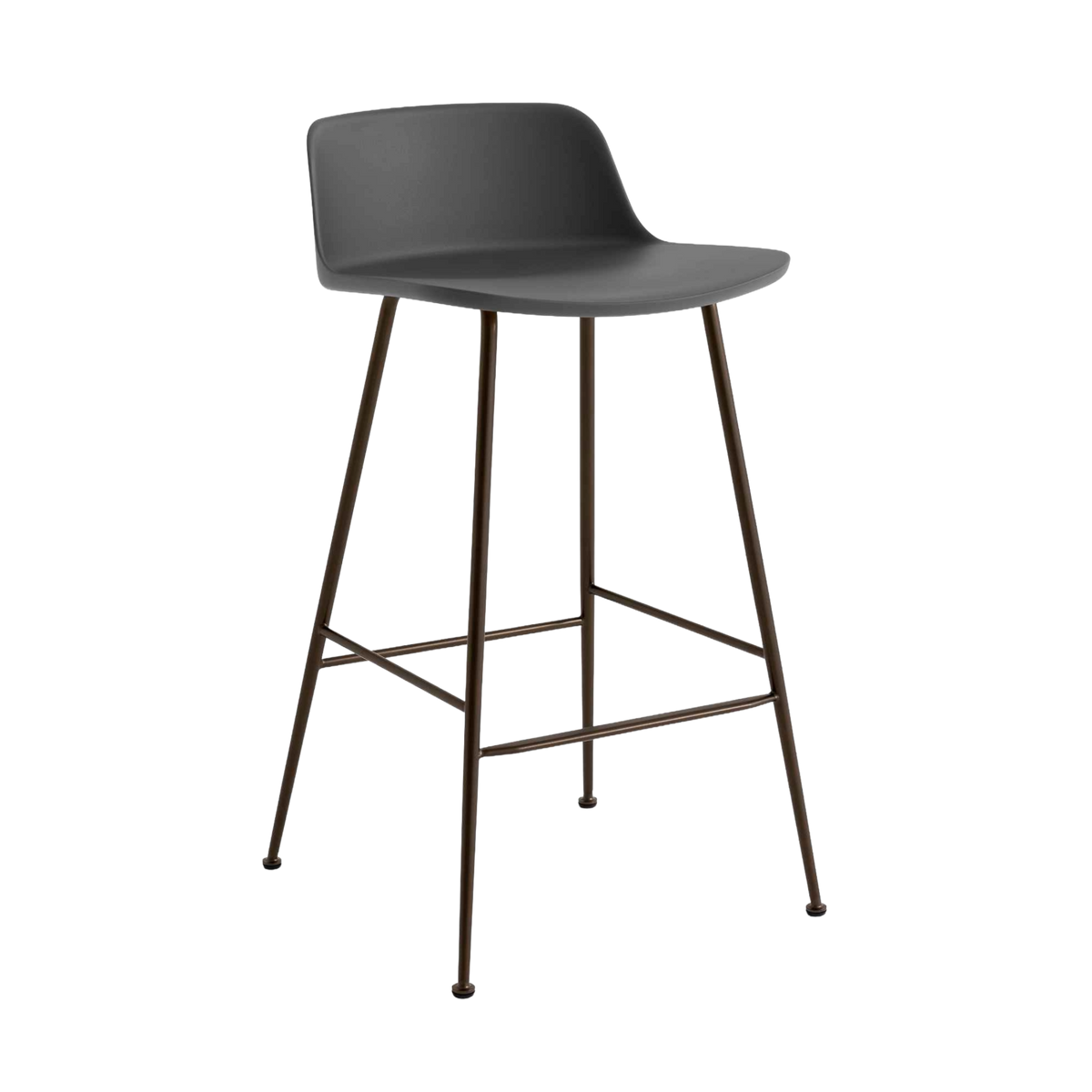 Hocker RELY grafietkleurig met een bruine stalen basis