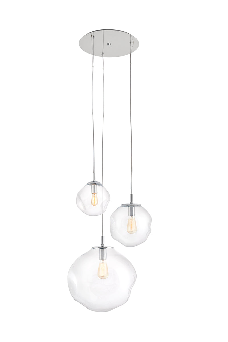 AVIA 3 three-point pendant lamp transparent with silver finish