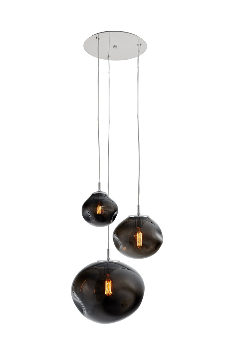 AVIA 3 three-point pendant lamp smoky black with silver finish